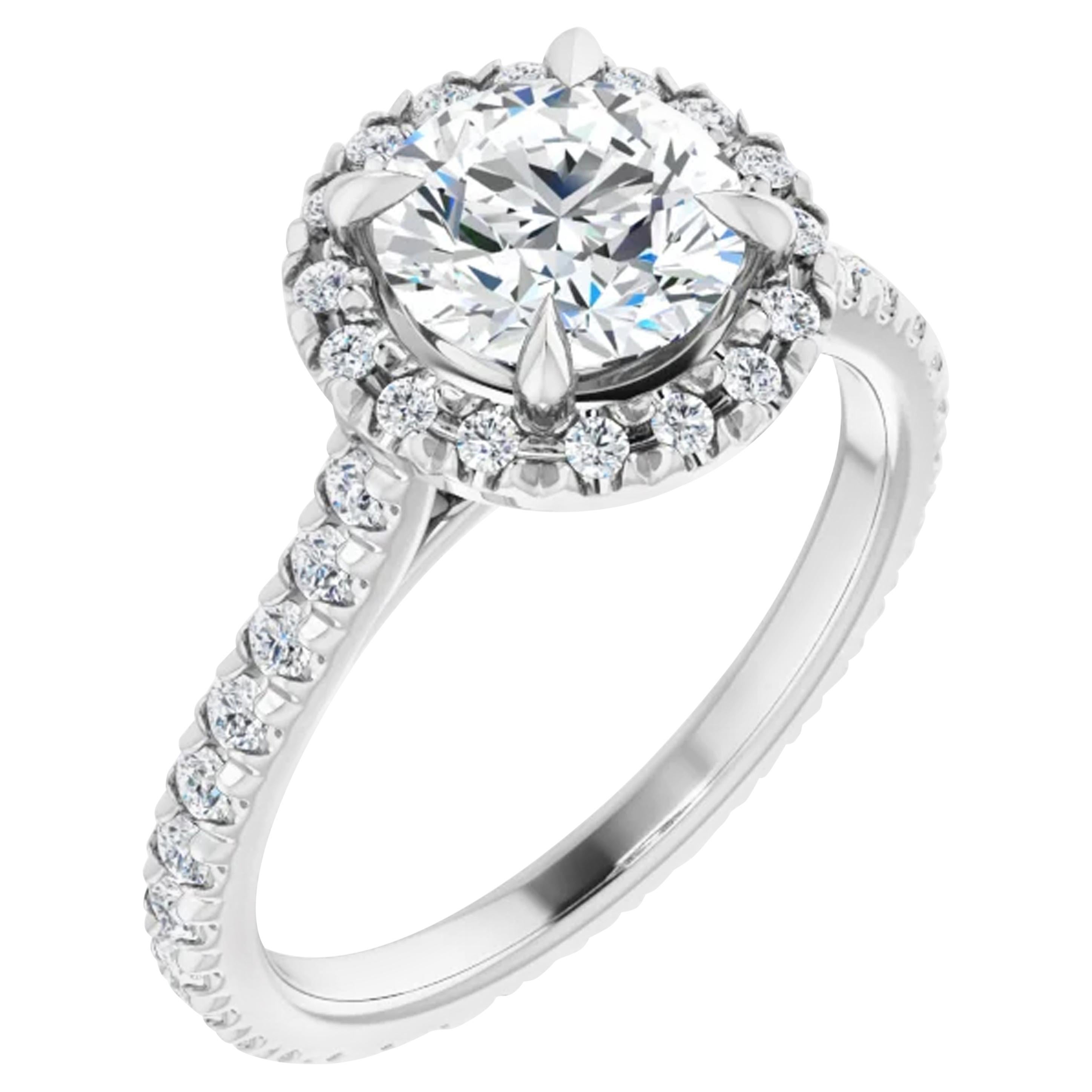 Eternity Style Halo GIA Round Brilliant White Diamond Engagement Ring 1.60 Carat For Sale
