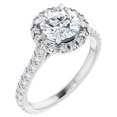 Eternity Style Halo GIA Round Brilliant White Diamond Engagement Ring 1.60 Carat