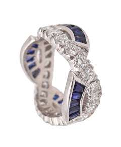 Anneau tourbillonnant ETERNITY en or blanc 18 carats avec diamants et saphirs de 3,48 carats
