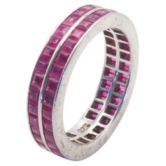 Eternity Two Row 0.46ct Squared Ruby Sterling Silver Band Ring