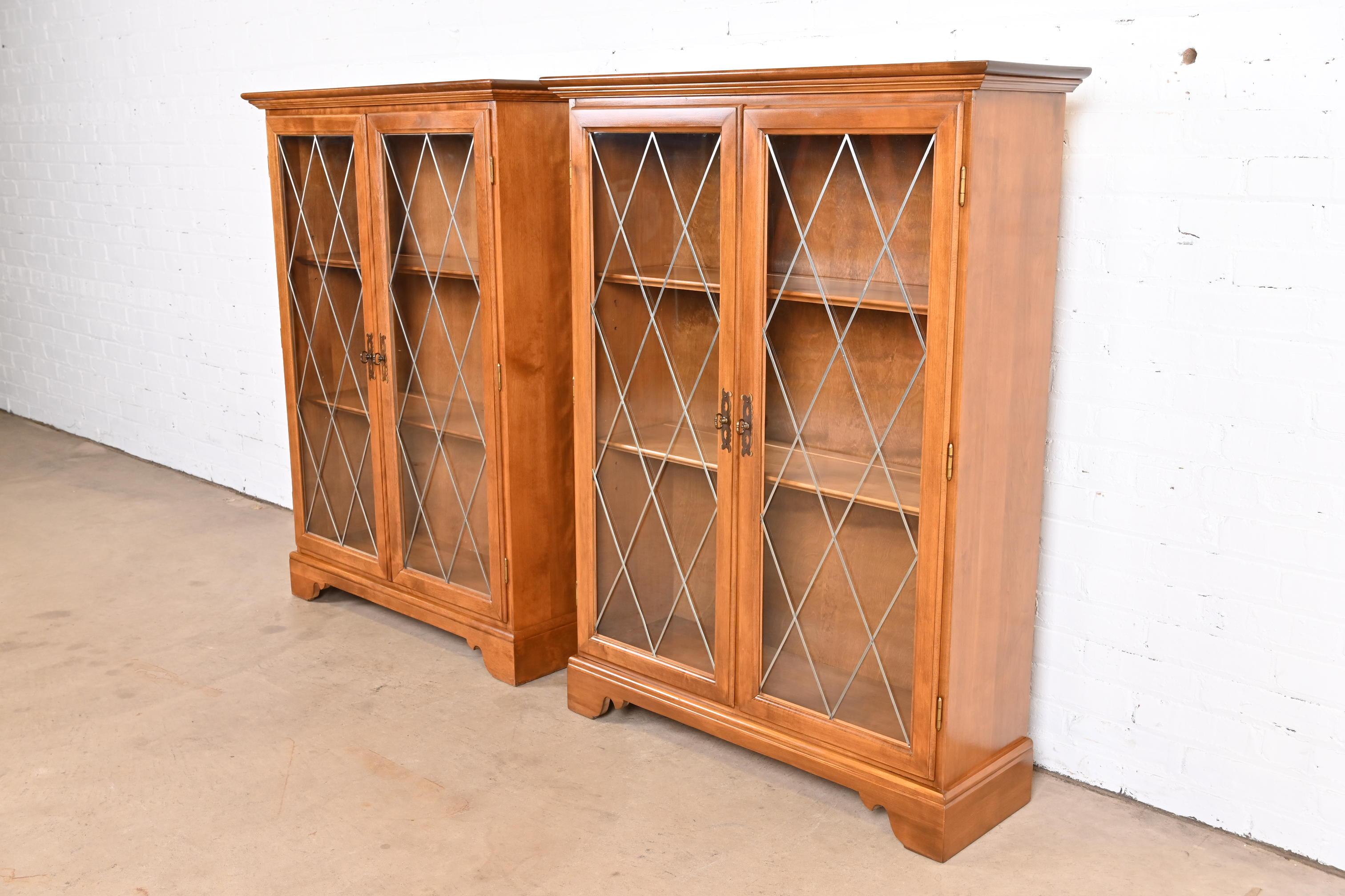 Brass Ethan Allen American Colonial Birch Bookcases, Pair