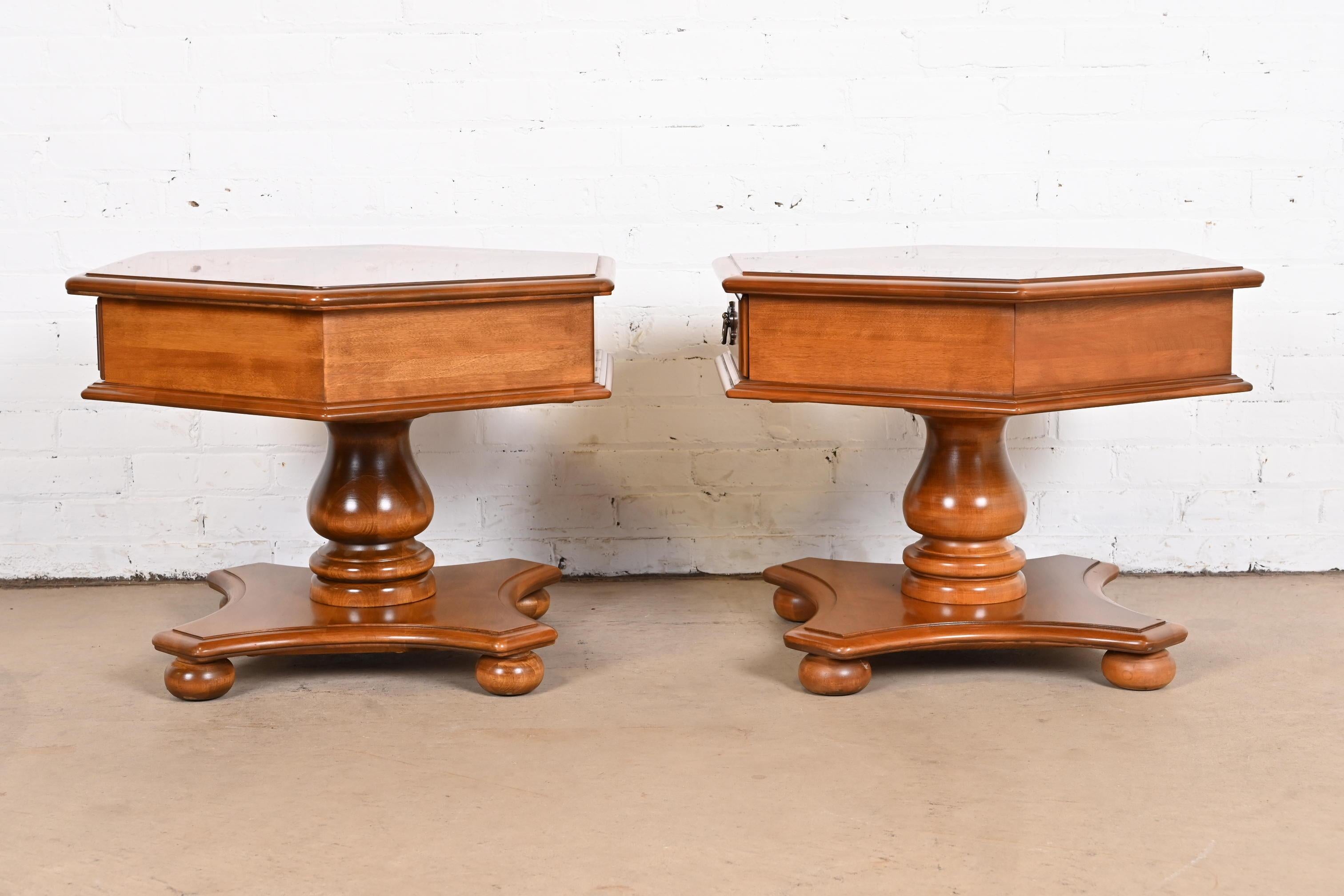 American Colonial Solid Birch Pedestal Side Tables, Pair 4
