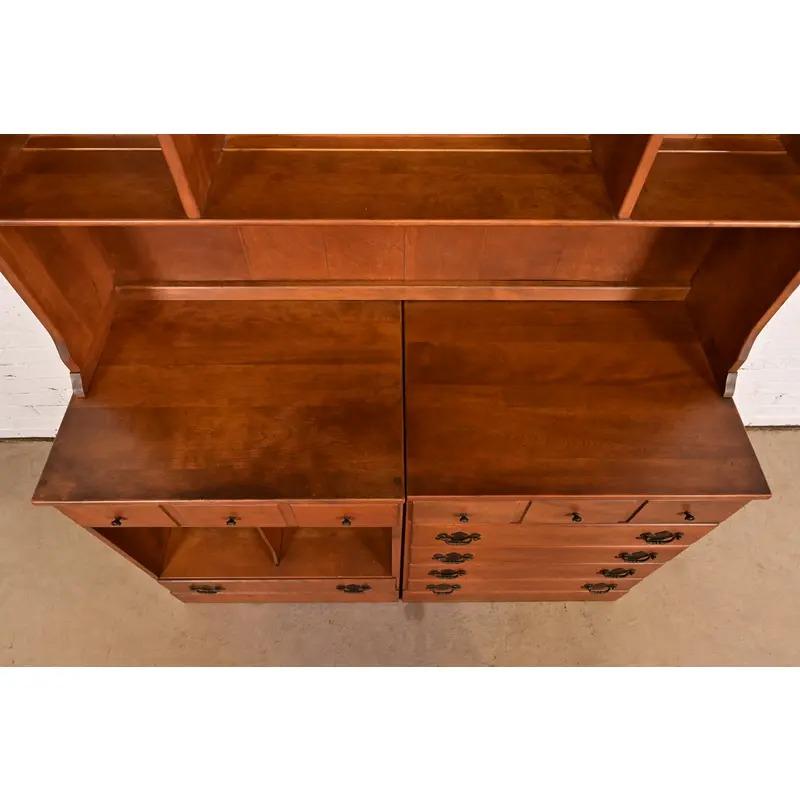 American Colonial Solid Maple Breakfront Bookcase Cabinet, 1960s For Sale 6