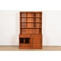 American Colonial Solid Maple Breakfront Bookcase Cabinet, 1960s