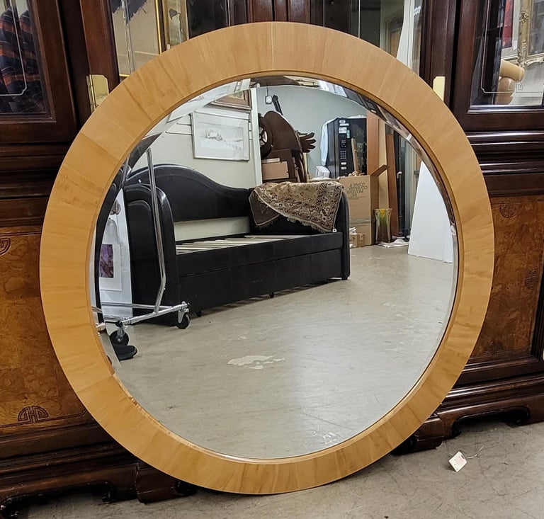 Ethan Allen American Dimensions Collection Round Satinwood Mirror For Sale at 1stDibs