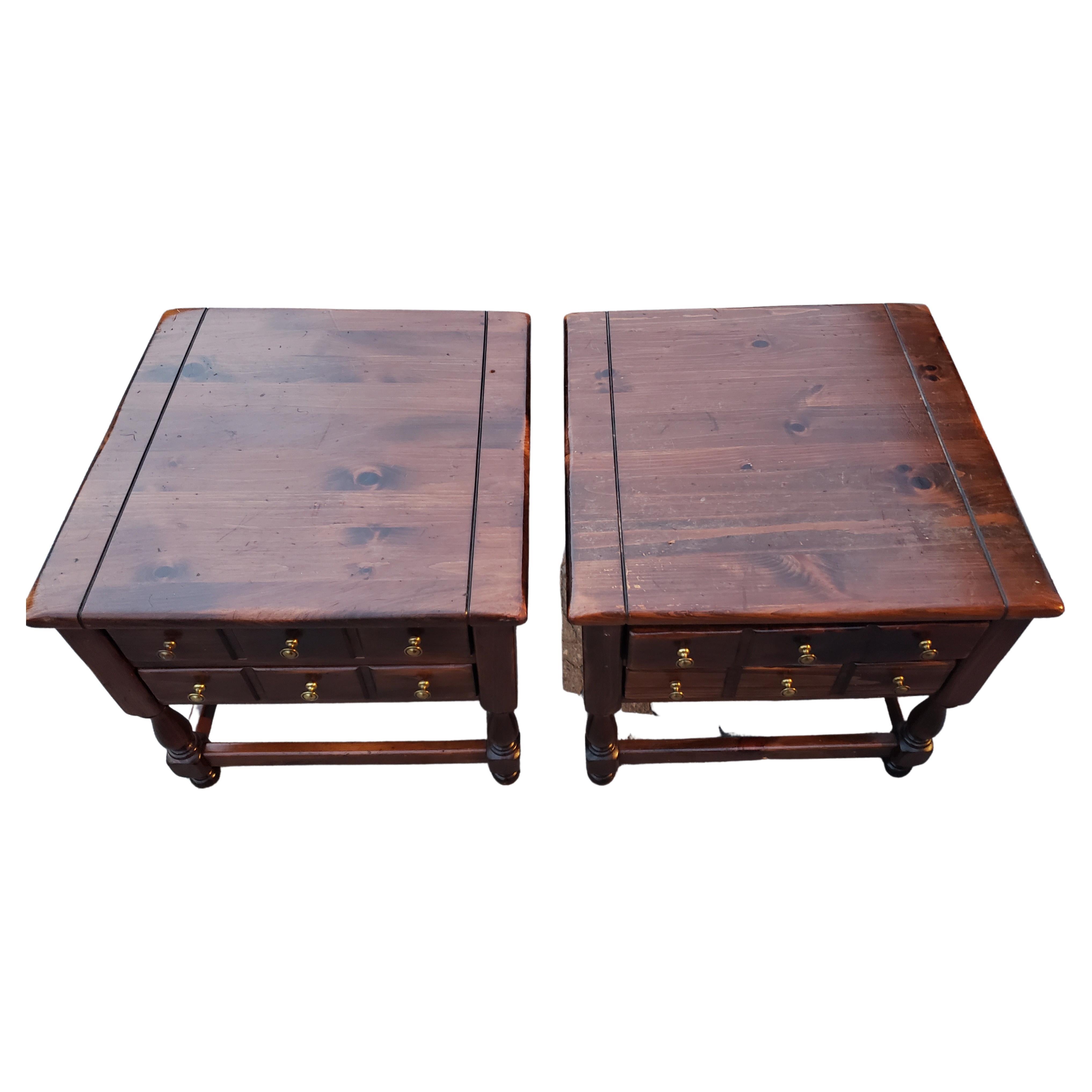Ethan Allen Antique Pine Old Tavern Collection Side Tables Circa 1960s, a Pair 1