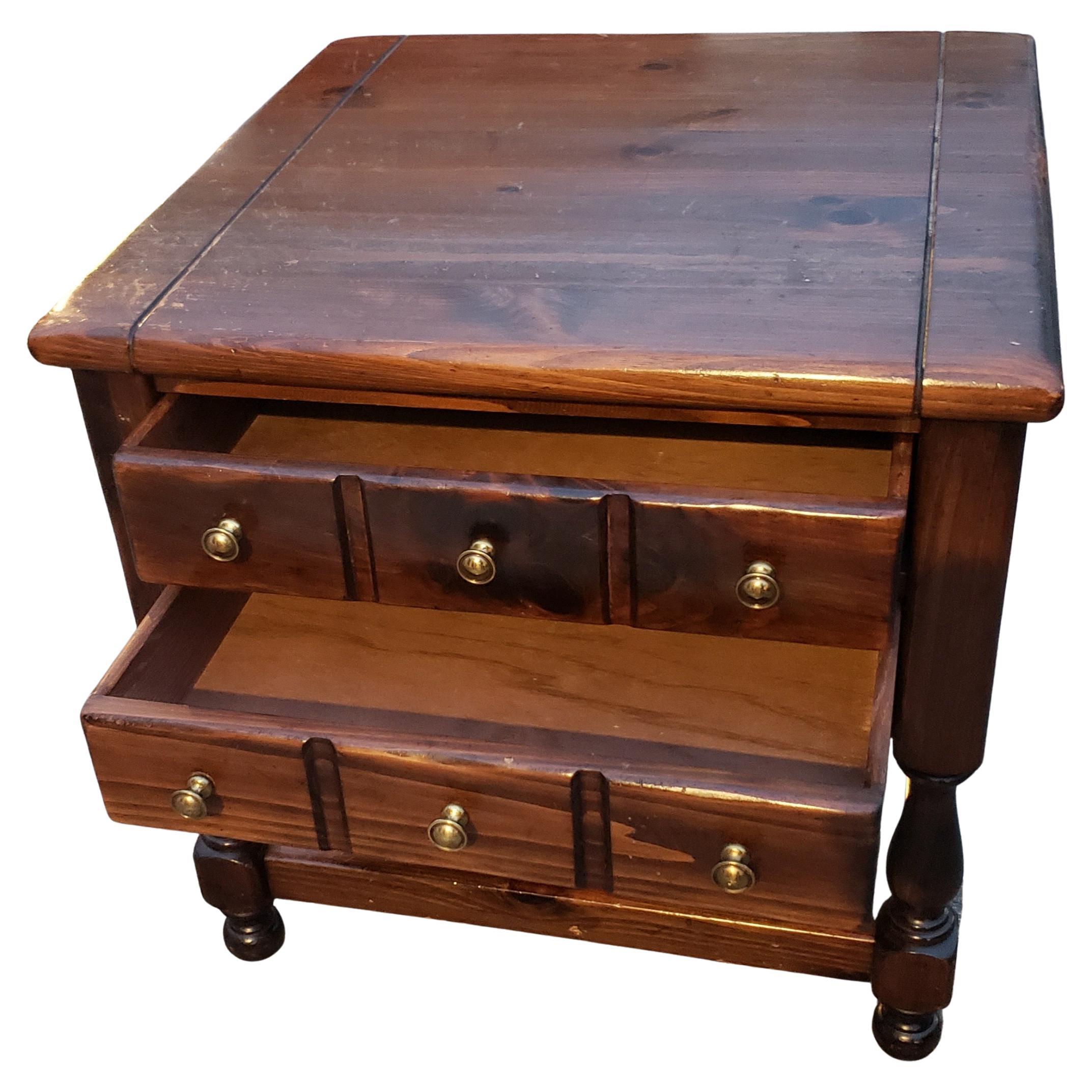American Colonial Ethan Allen Antique Pine Old Tavern Collection Side Tables Circa 1960s, a Pair