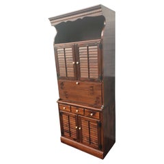 Ethan Allen Antiqued Pine Lighted Hutched Cabinet