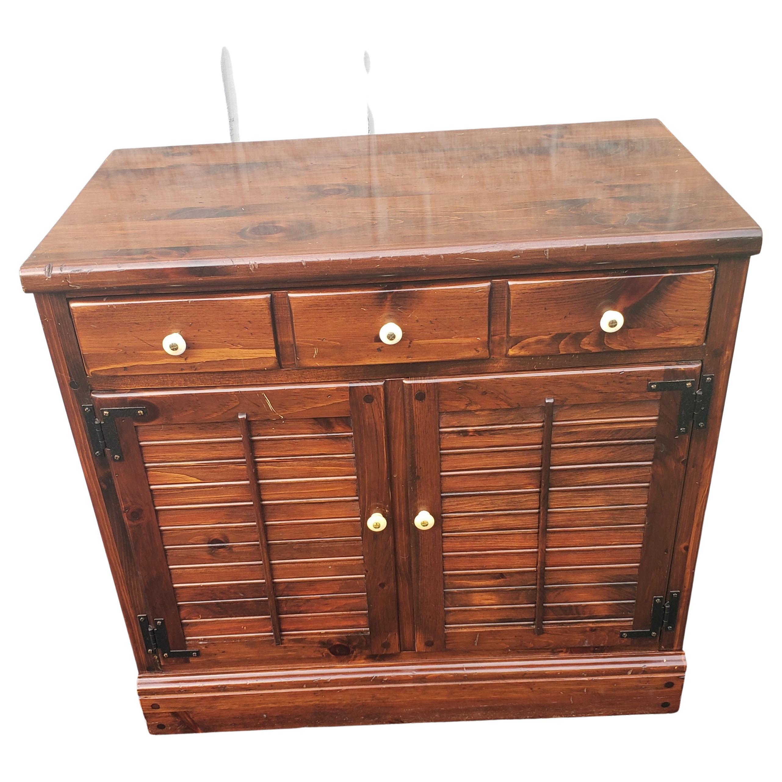 American Ethan Allen Antiqued Pine Lighted Hutched Cabinet