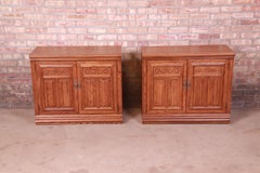 Arts & Crafts Carved Oak Bedside Chests, Newly Refinished