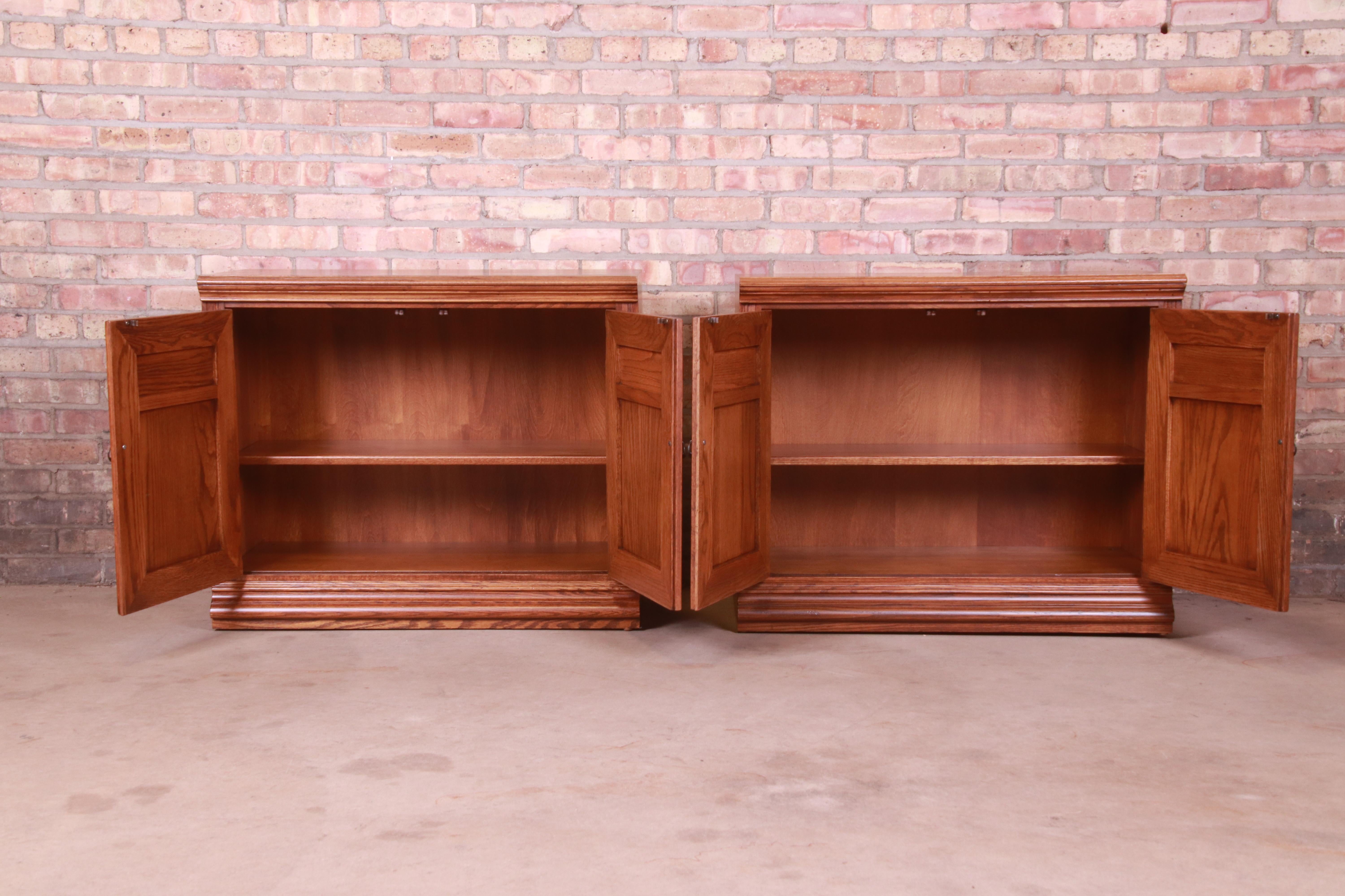 Arts & Crafts Carved Oak Bedside Chests, Newly Refinished For Sale 2