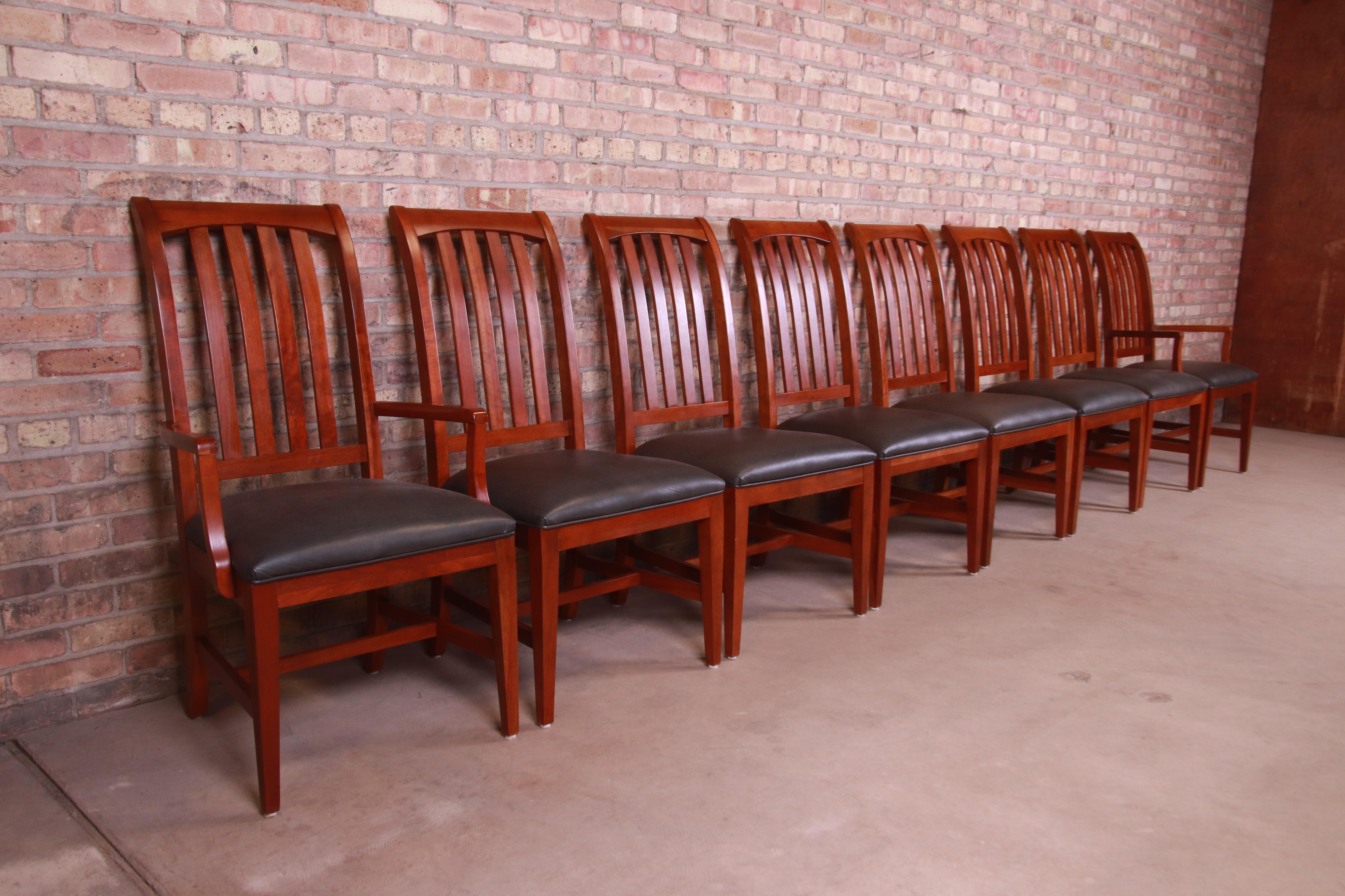 Ethan Allen Arts & Crafts Solid Cherry Wood Dining Chairs, Set of Eight In Good Condition In South Bend, IN