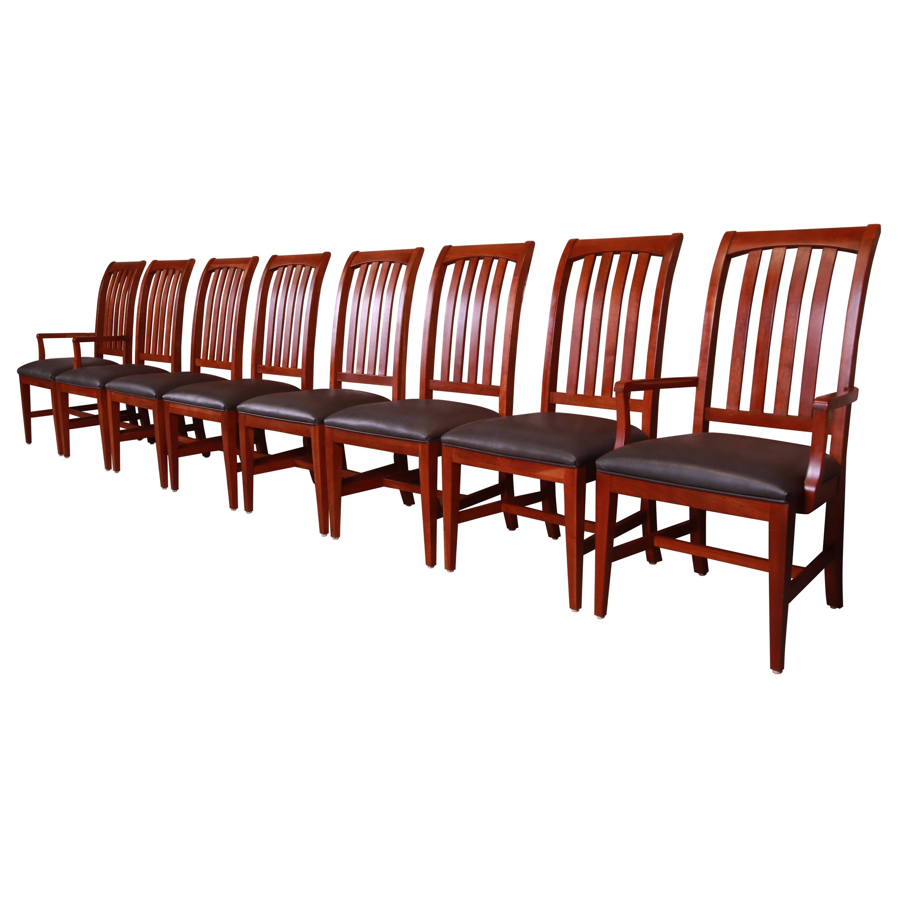 Ethan Allen Arts & Crafts Solid Cherry Wood Dining Chairs, Set of Eight
