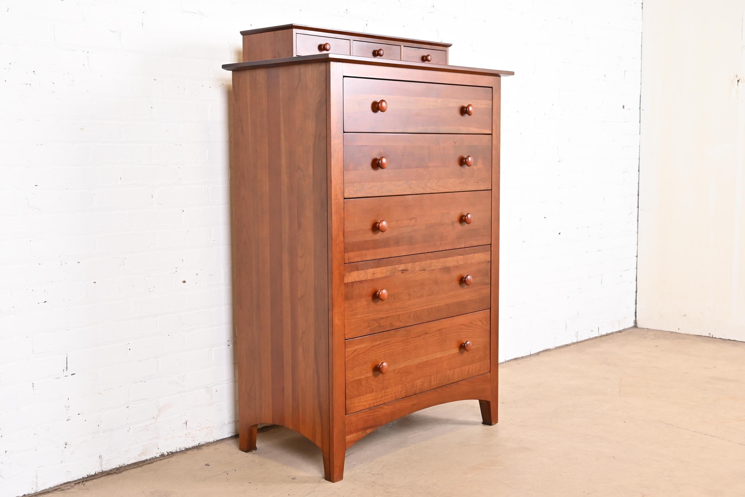 American Ethan Allen Arts & Crafts Solid Cherry Wood Highboy Dresser