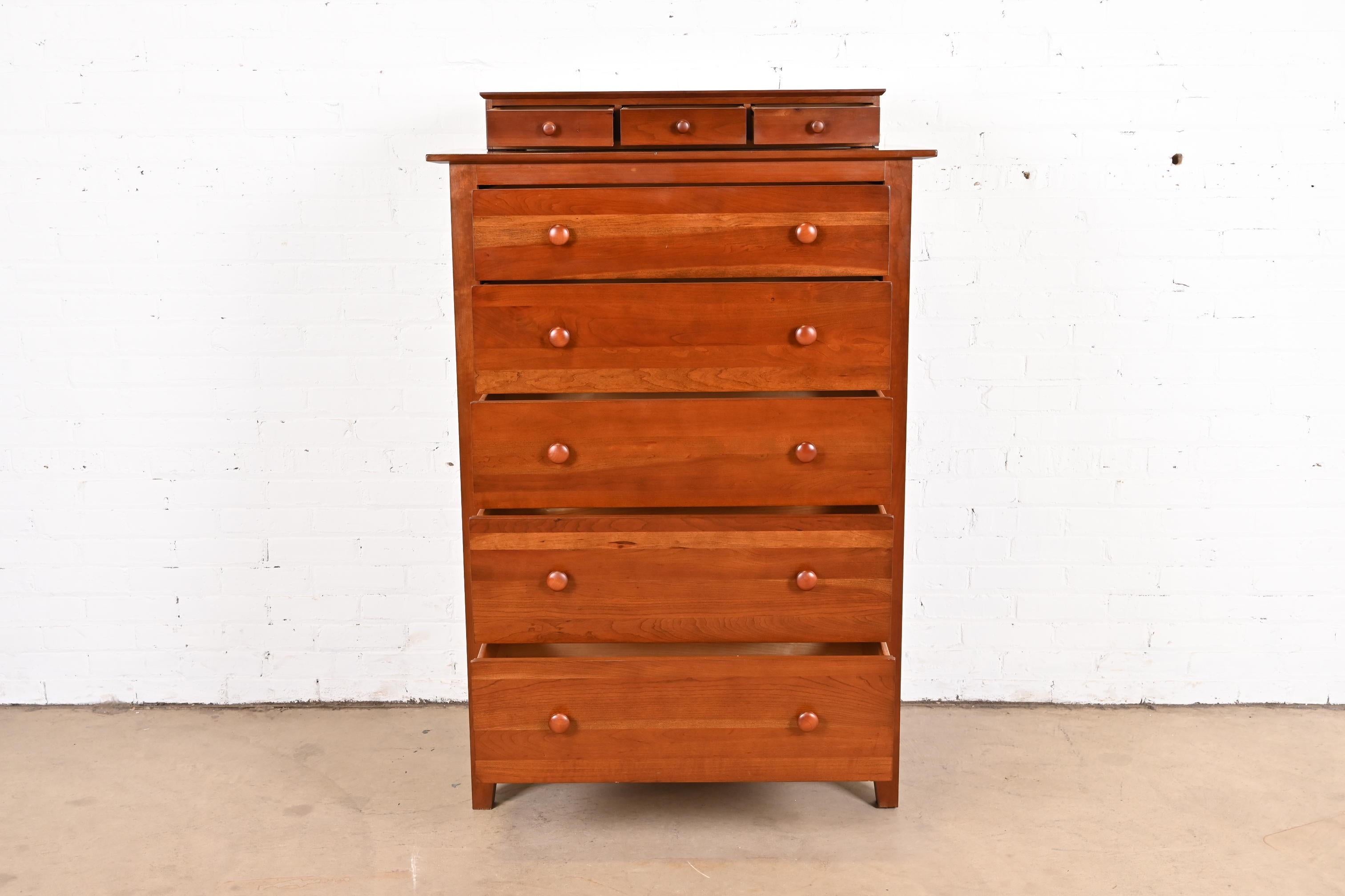 Ethan Allen Arts & Crafts Solid Cherry Wood Highboy Dresser In Good Condition In South Bend, IN