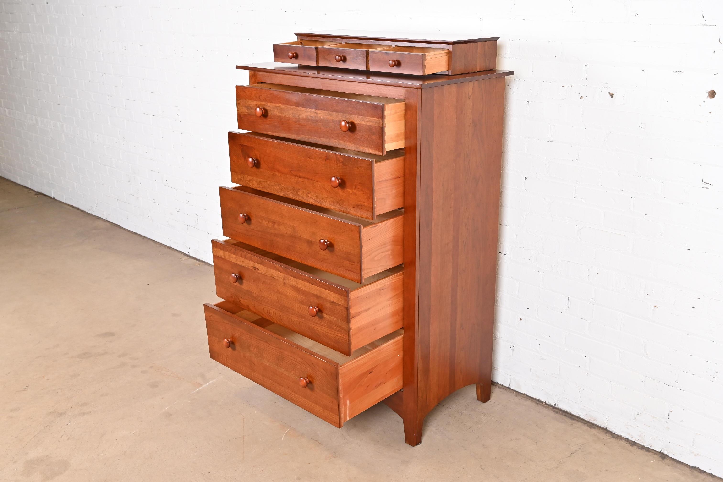 20th Century Ethan Allen Arts & Crafts Solid Cherry Wood Highboy Dresser