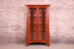 Ethan Allen Arts & Crafts Solid Cherry Wood Lighted Bookcase or Display Cabinet