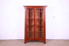 Ethan Allen Arts & Crafts Solid Cherry Wood Lighted Bookcase or Display Cabinet