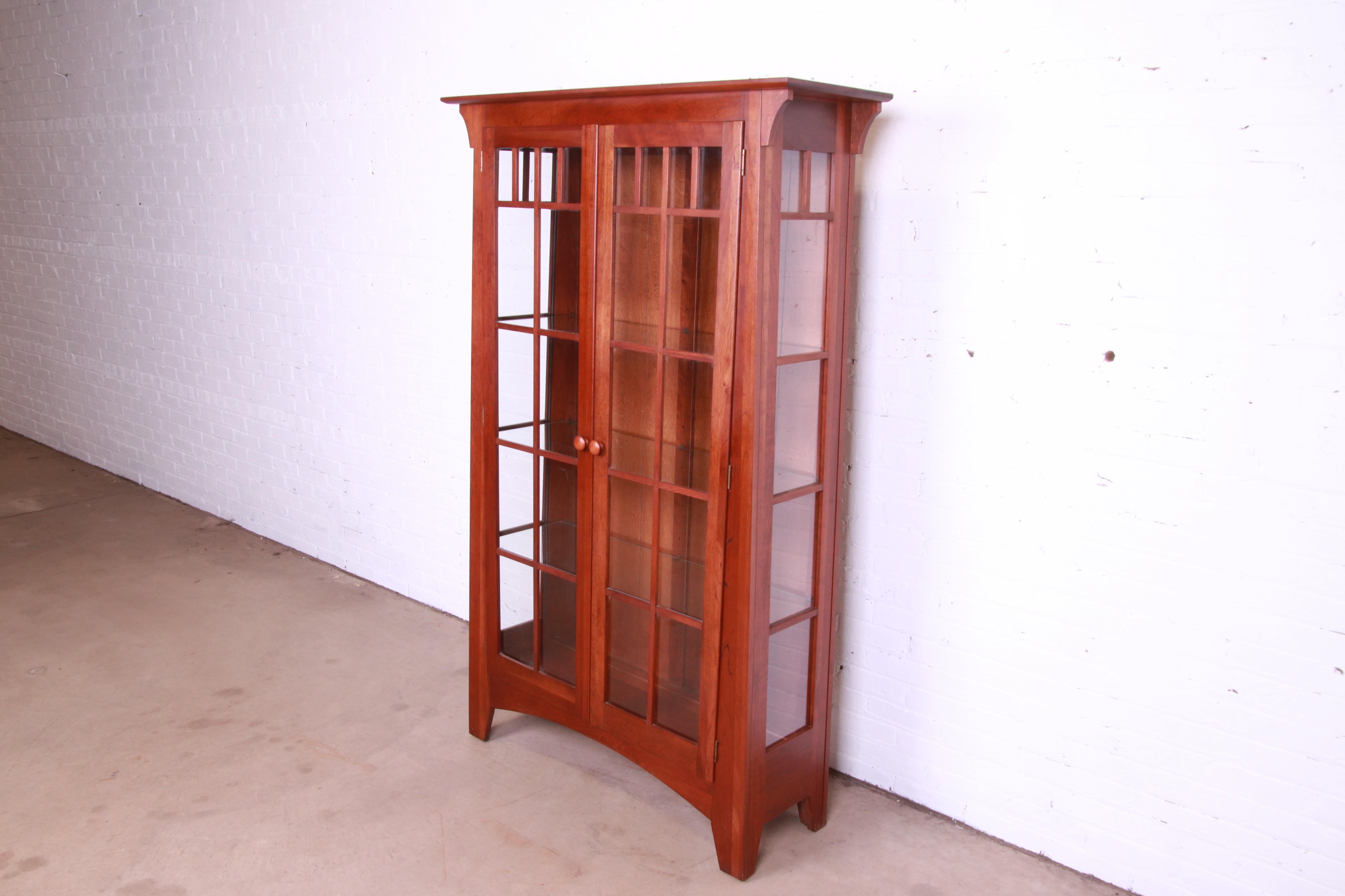 Arts and Crafts Ethan Allen Arts & Crafts Solid Cherry Wood Lighted Bookcase or Display Cabinet