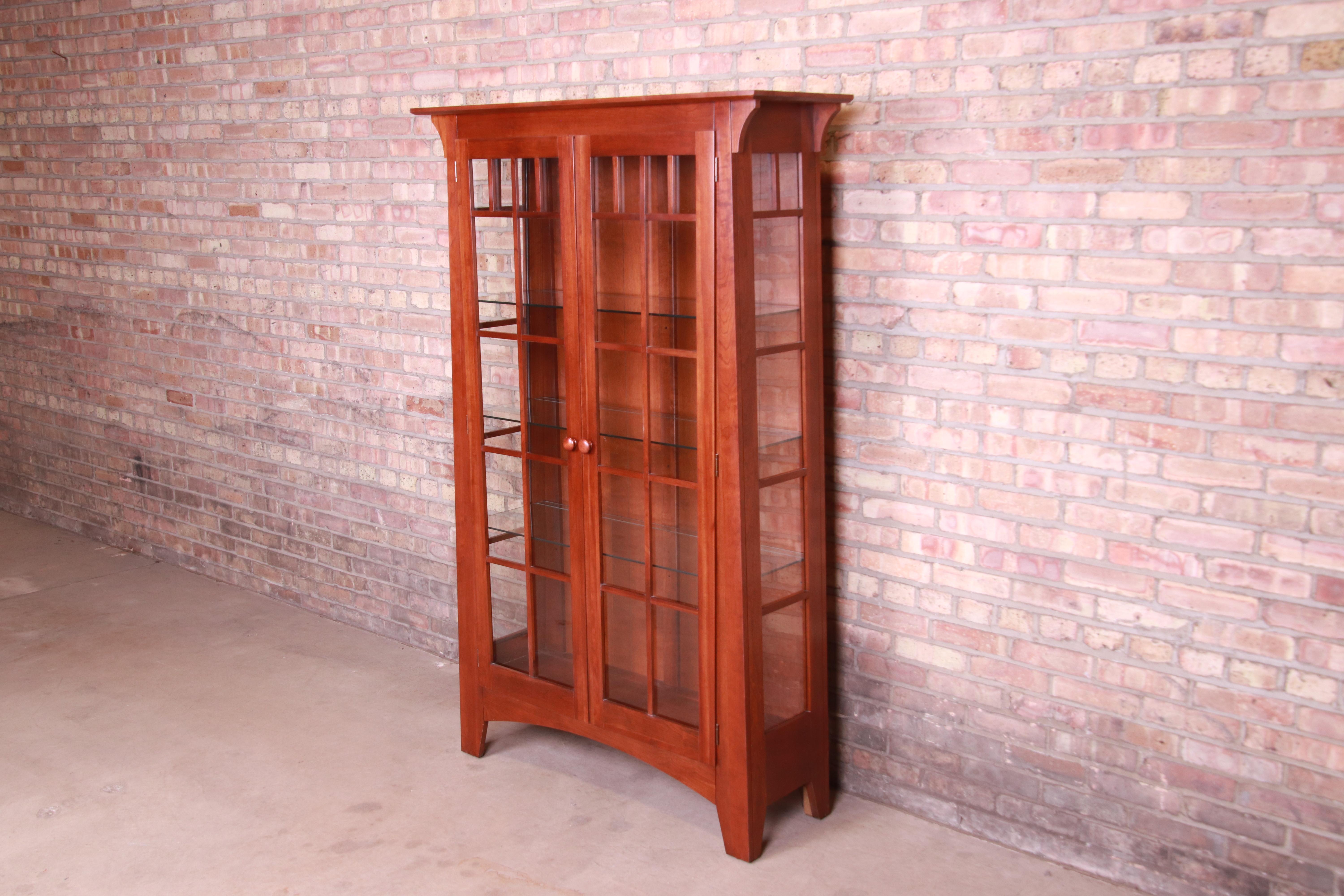 Arts and Crafts Ethan Allen Arts & Crafts Solid Cherry Wood Lighted Bookcase or Display Cabinet