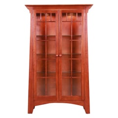 Retro Ethan Allen Arts & Crafts Solid Cherry Wood Lighted Bookcase or Display Cabinet