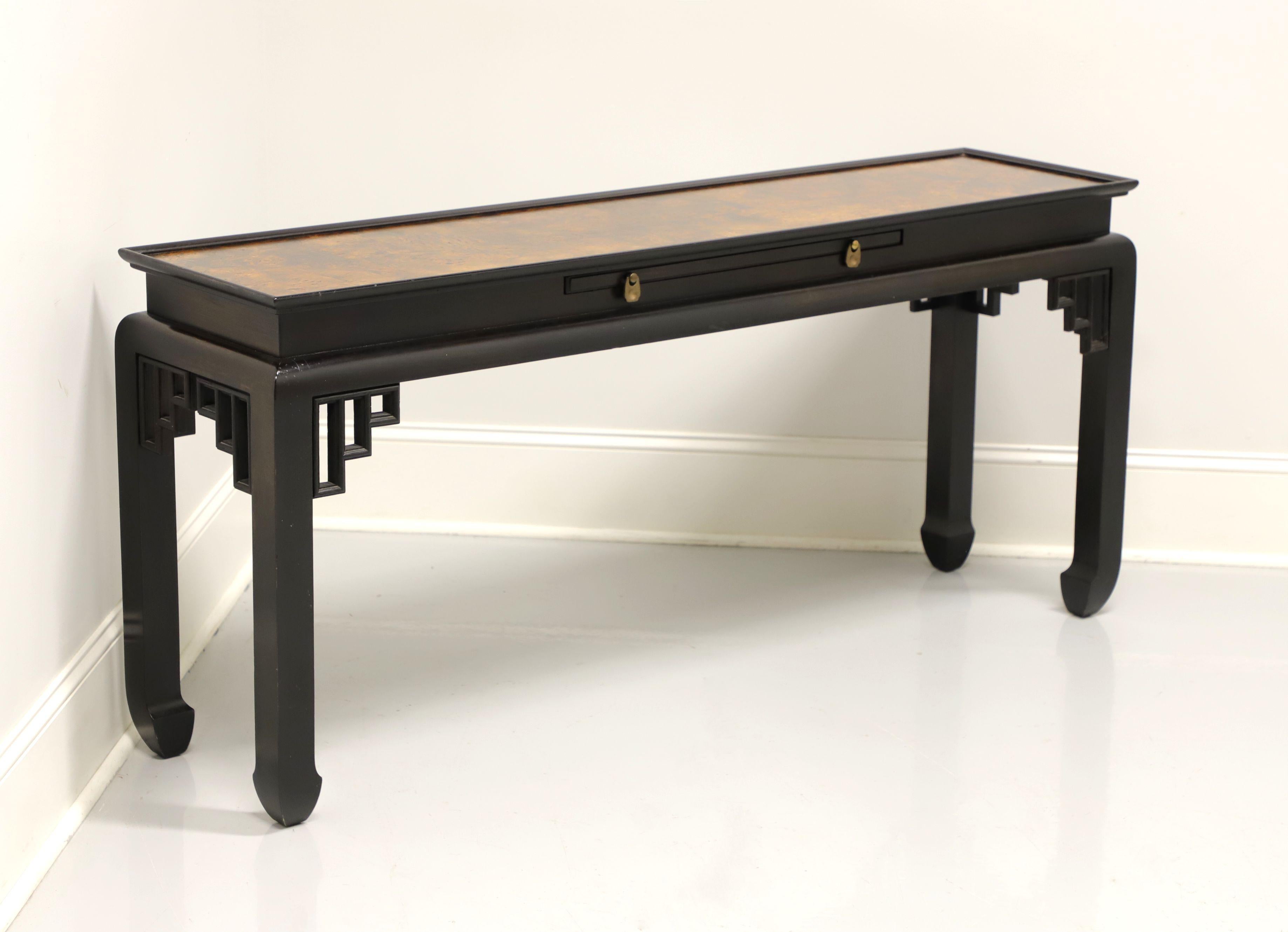 ETHAN ALLEN Asian Chinoiserie Black Lacquer & Burl Elm Console Sofa Table 2