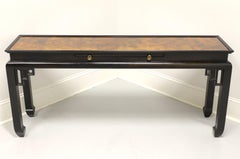 ETHAN ALLEN Asian Chinoiserie Black Lacquer & Burl Elm Console Sofa Table