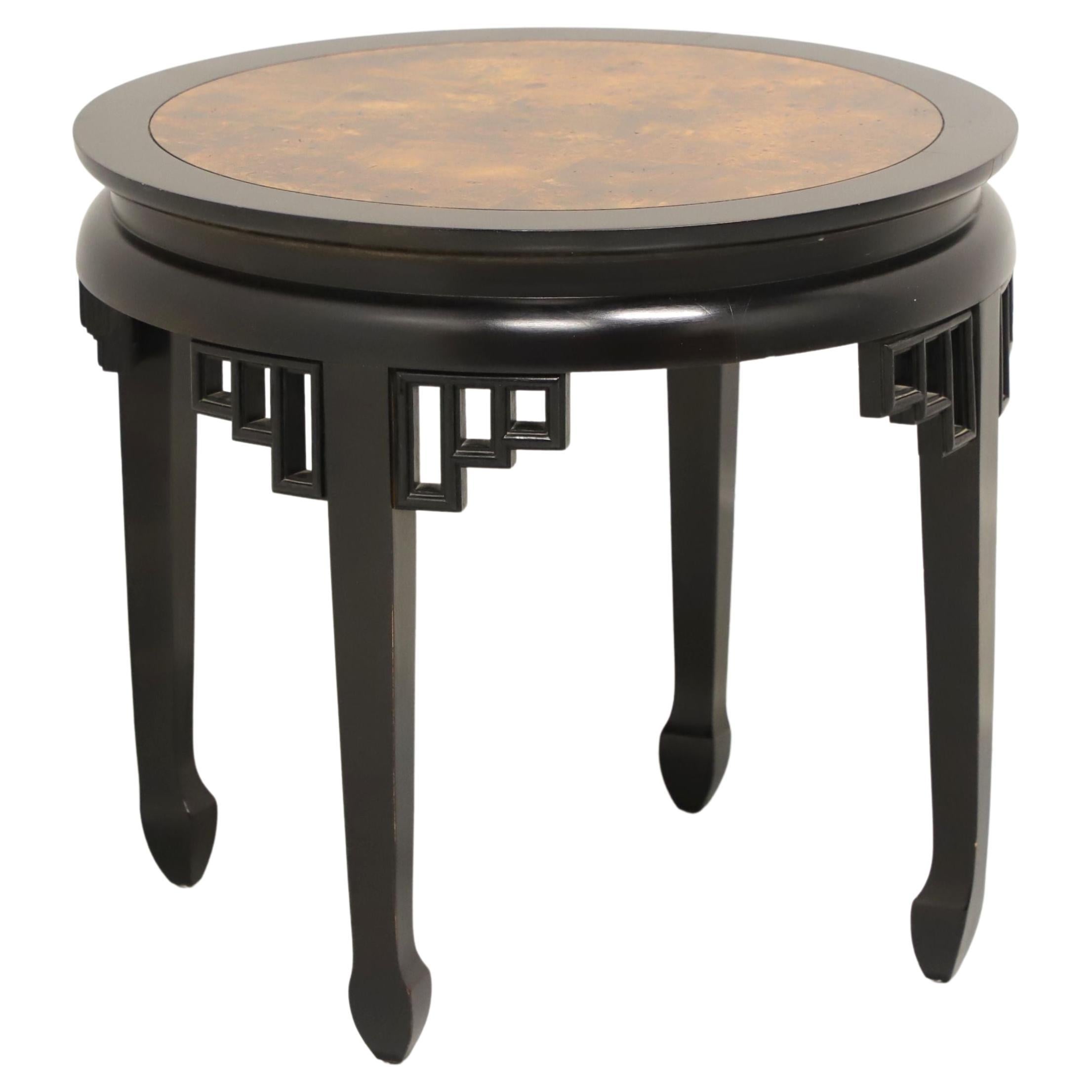 Antique Black Lacquer Round End Table with Silver Leaf Accenting at 1stDibs