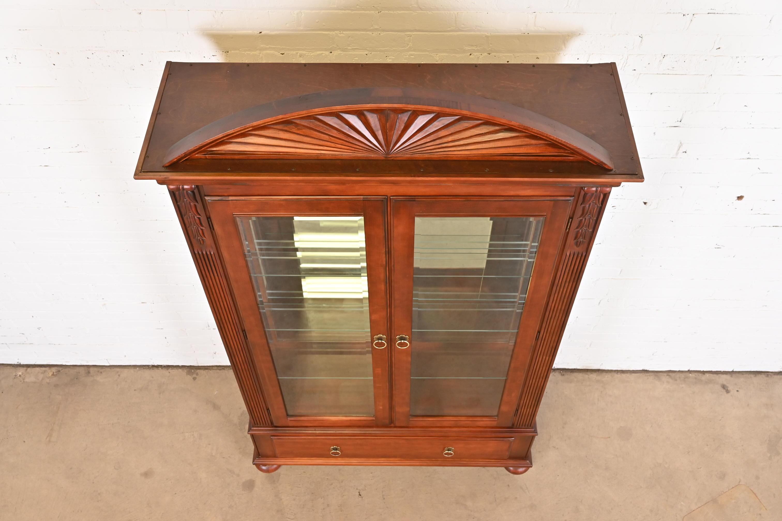 Ethan Allen British Colonial Cherry Wood Lighted Bookcase or Display Cabinet 6