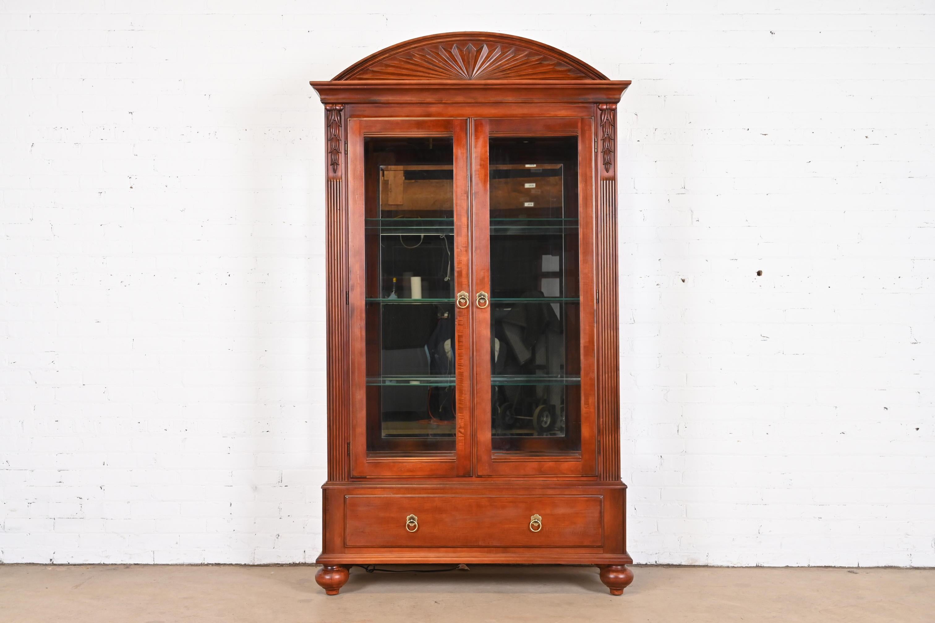 American Ethan Allen British Colonial Cherry Wood Lighted Bookcase or Display Cabinet