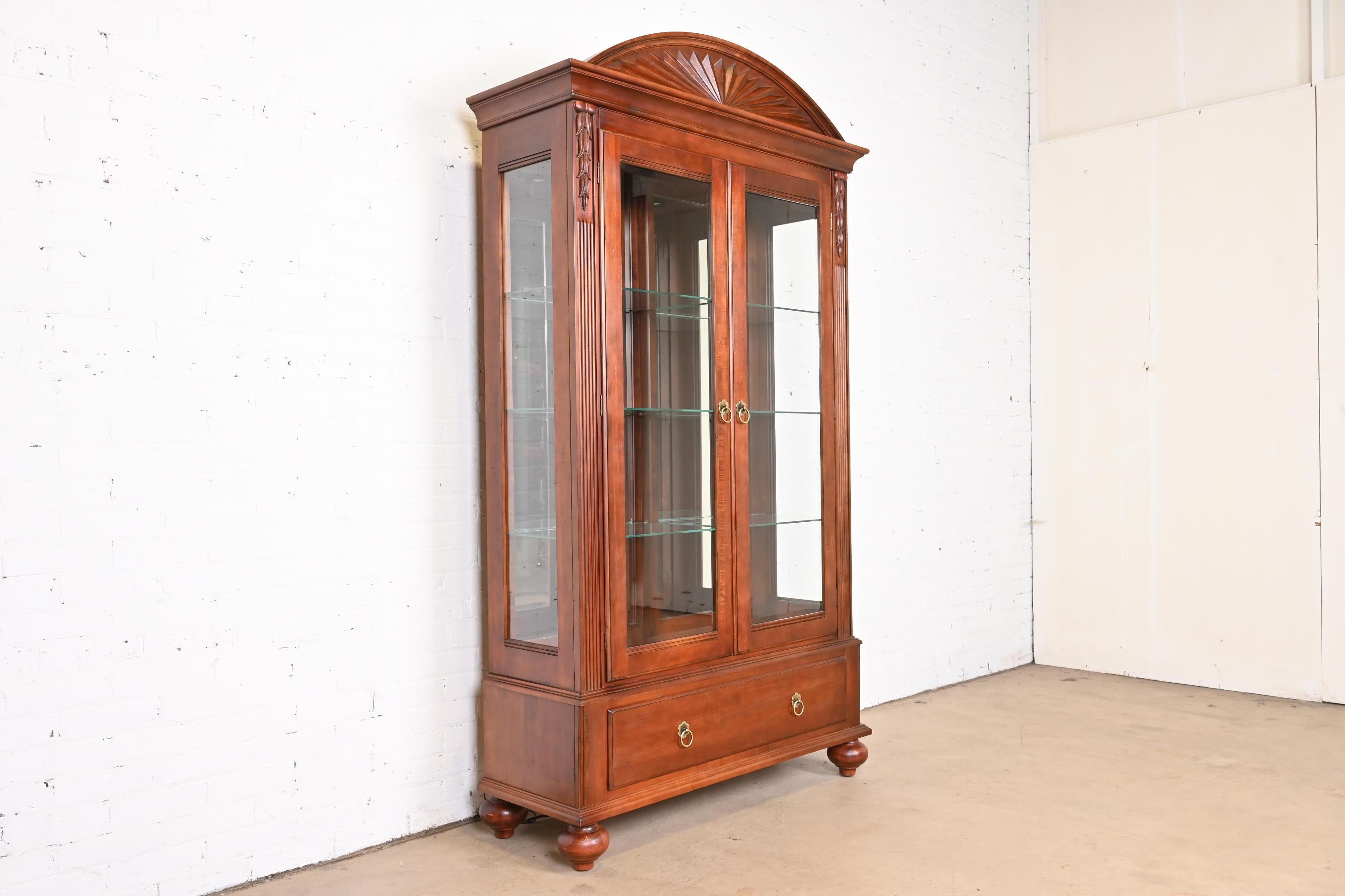 20th Century Ethan Allen British Colonial Cherry Wood Lighted Bookcase or Display Cabinet