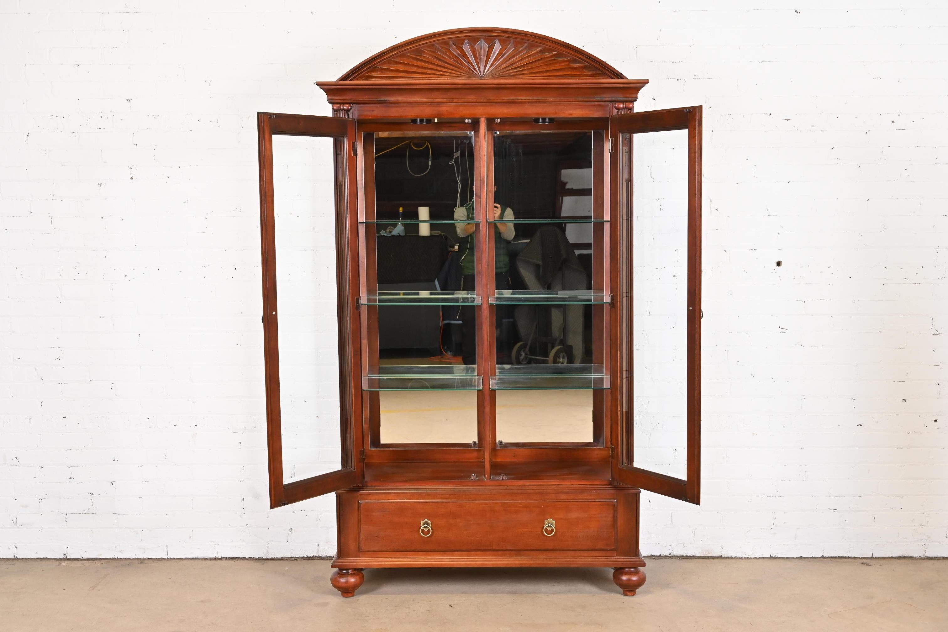 Ethan Allen British Colonial Cherry Wood Lighted Bookcase or Display Cabinet 1