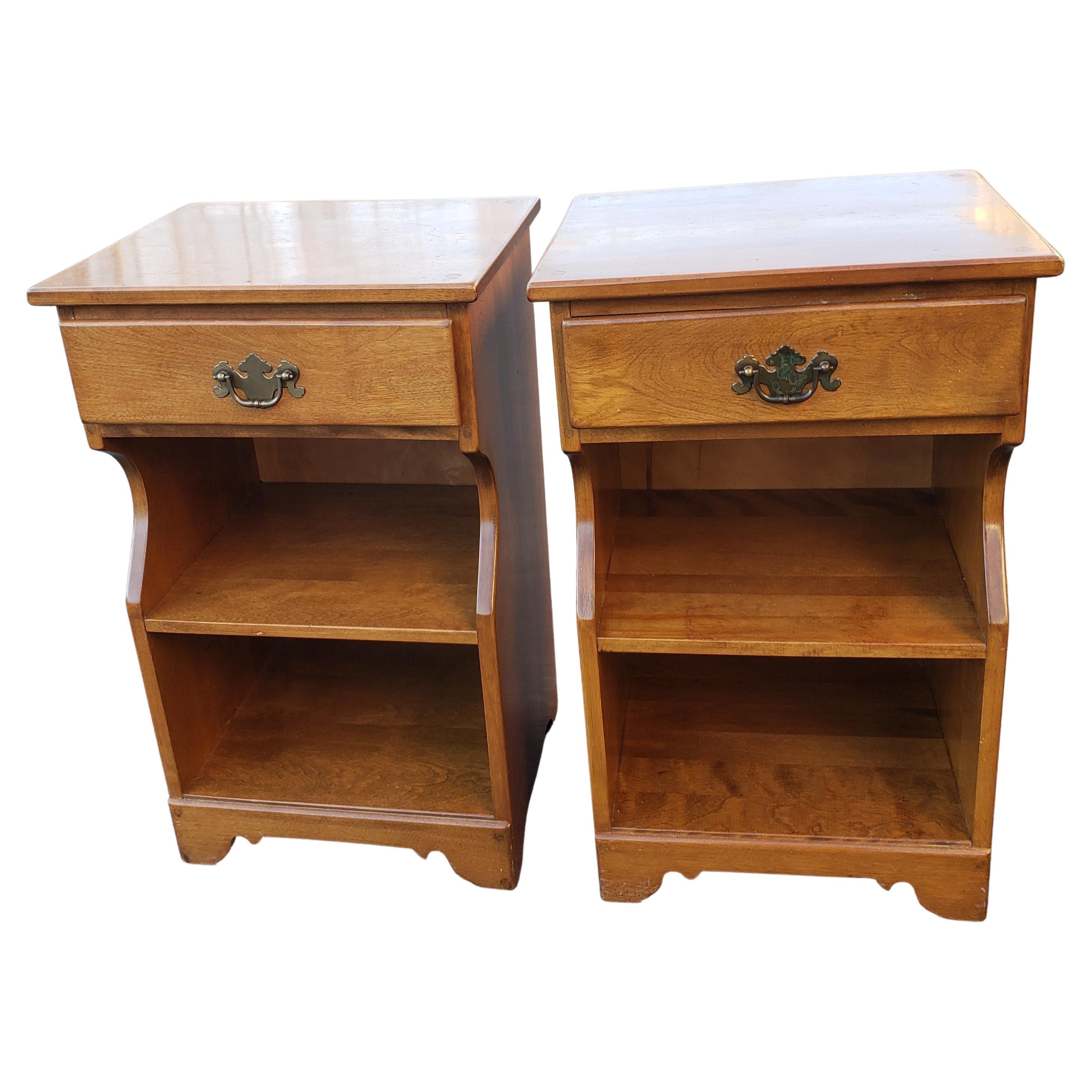Ethan Allen by Baumritter 3 Tier Maple W. Drawer Nightstands, C. 1960s, a Pair