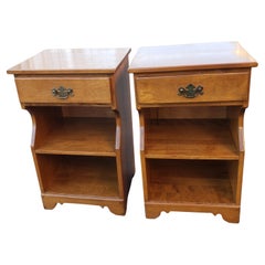 Retro Ethan Allen by Baumritter 3 Tier Maple W. Drawer Nightstands, C. 1960s, a Pair