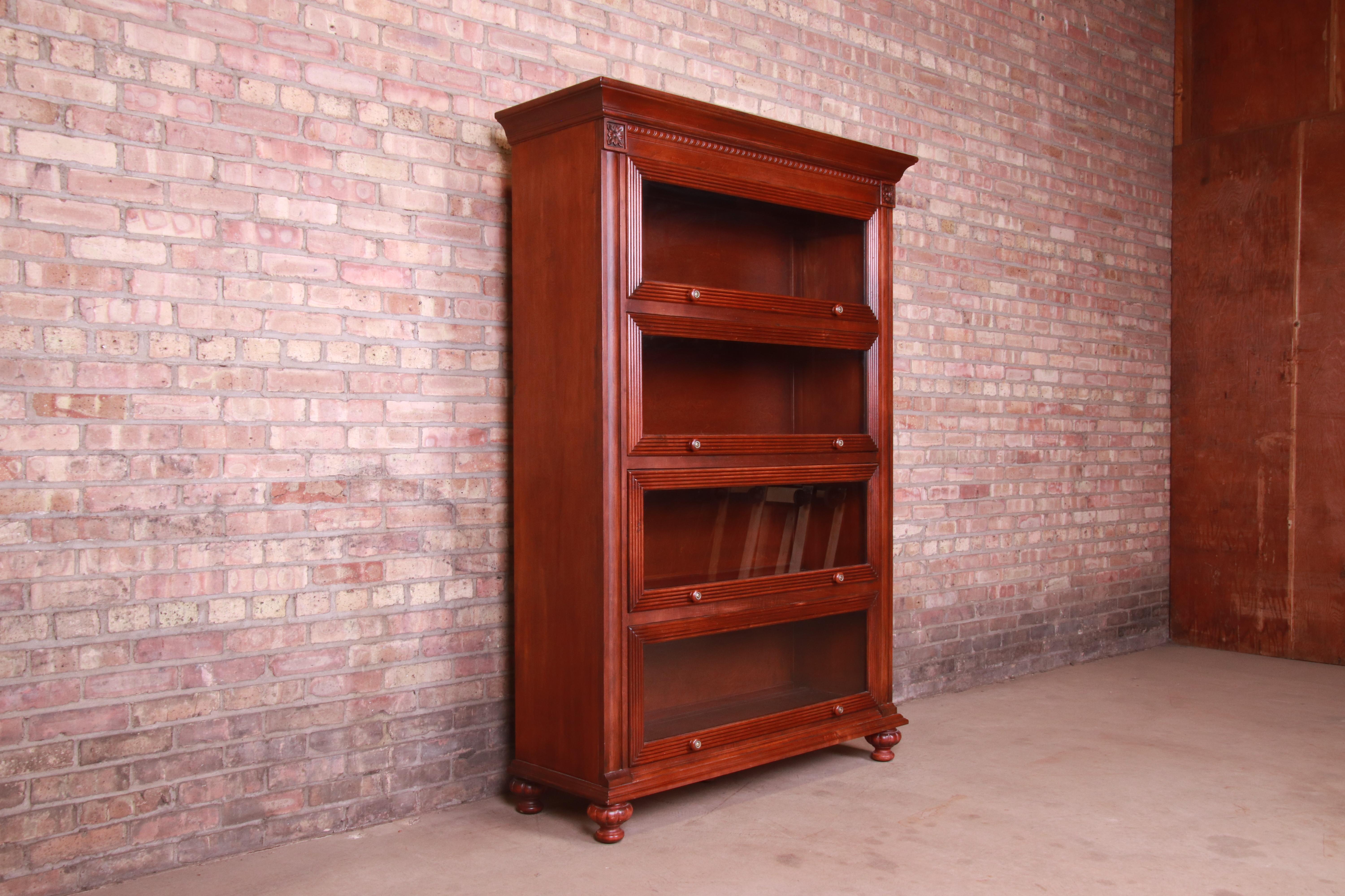 French Provincial Ethan Allen Carved Mahogany Barrister Bookcase