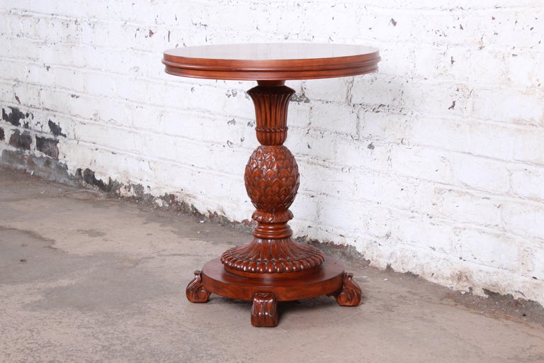 Ethan Allen Carved Mahogany Pedestal Occasional Table at 1stDibs