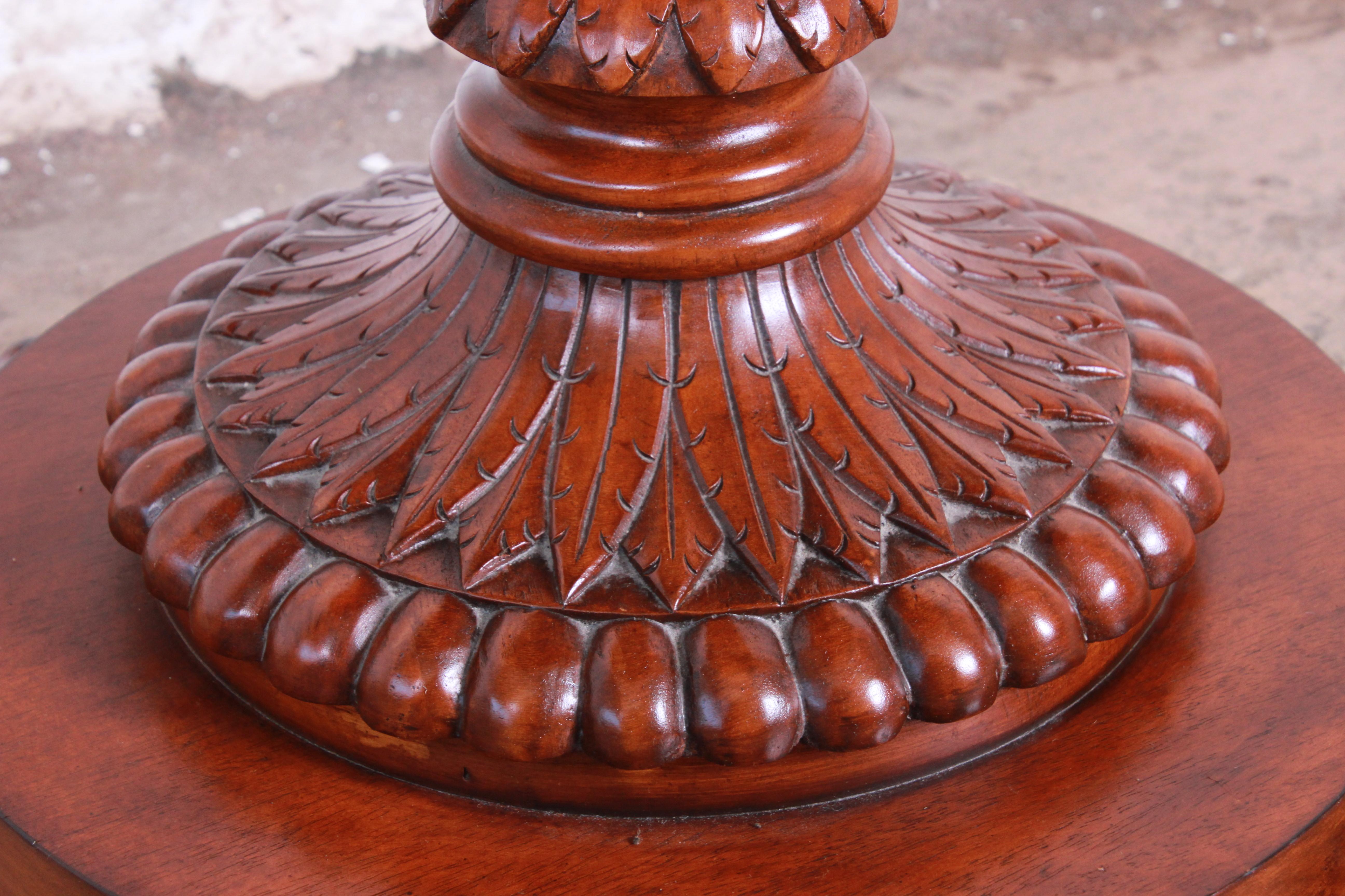 American Ethan Allen Carved Mahogany Pedestal Occasional Table