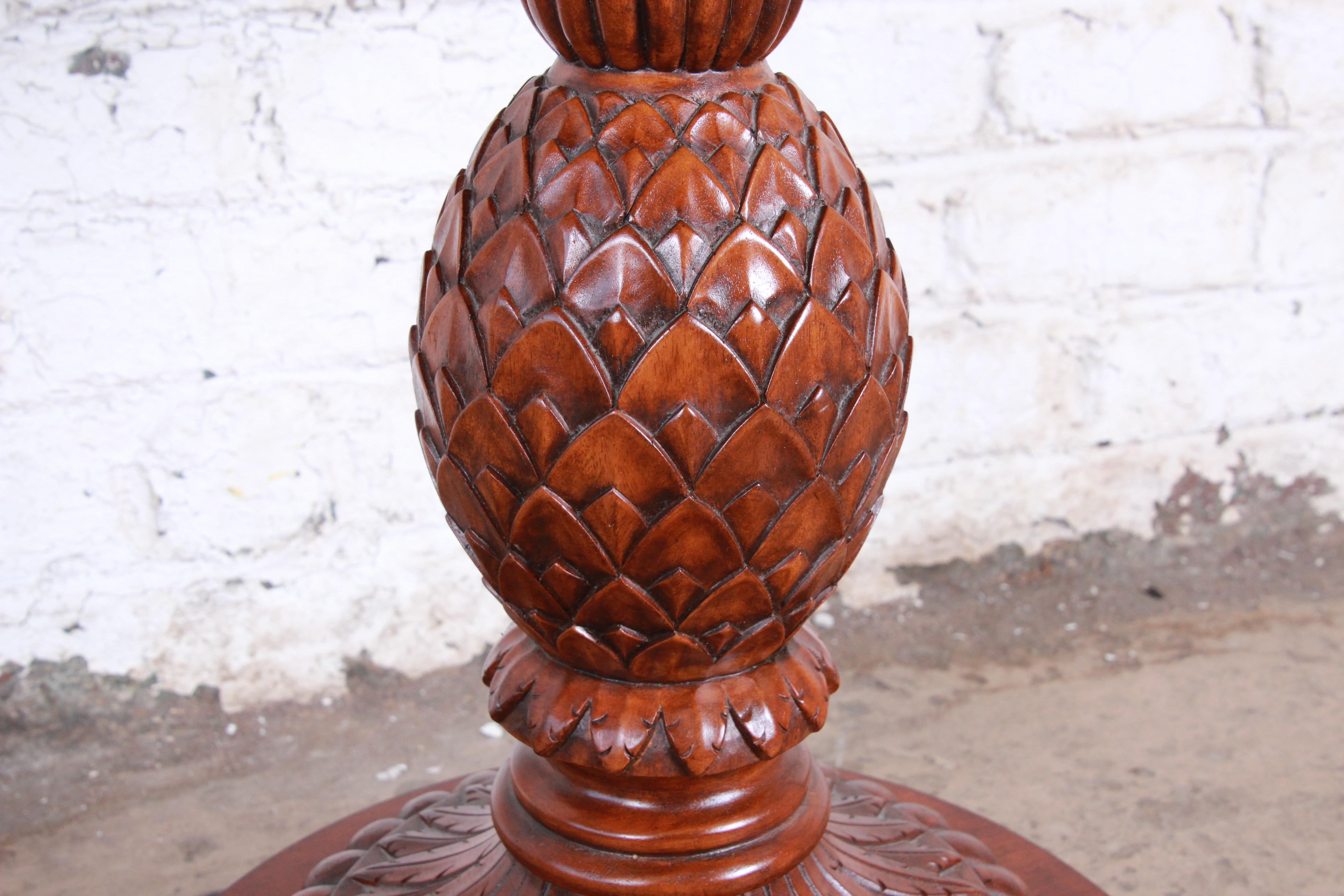 Ethan Allen Carved Mahogany Pedestal Occasional Table In Good Condition In South Bend, IN