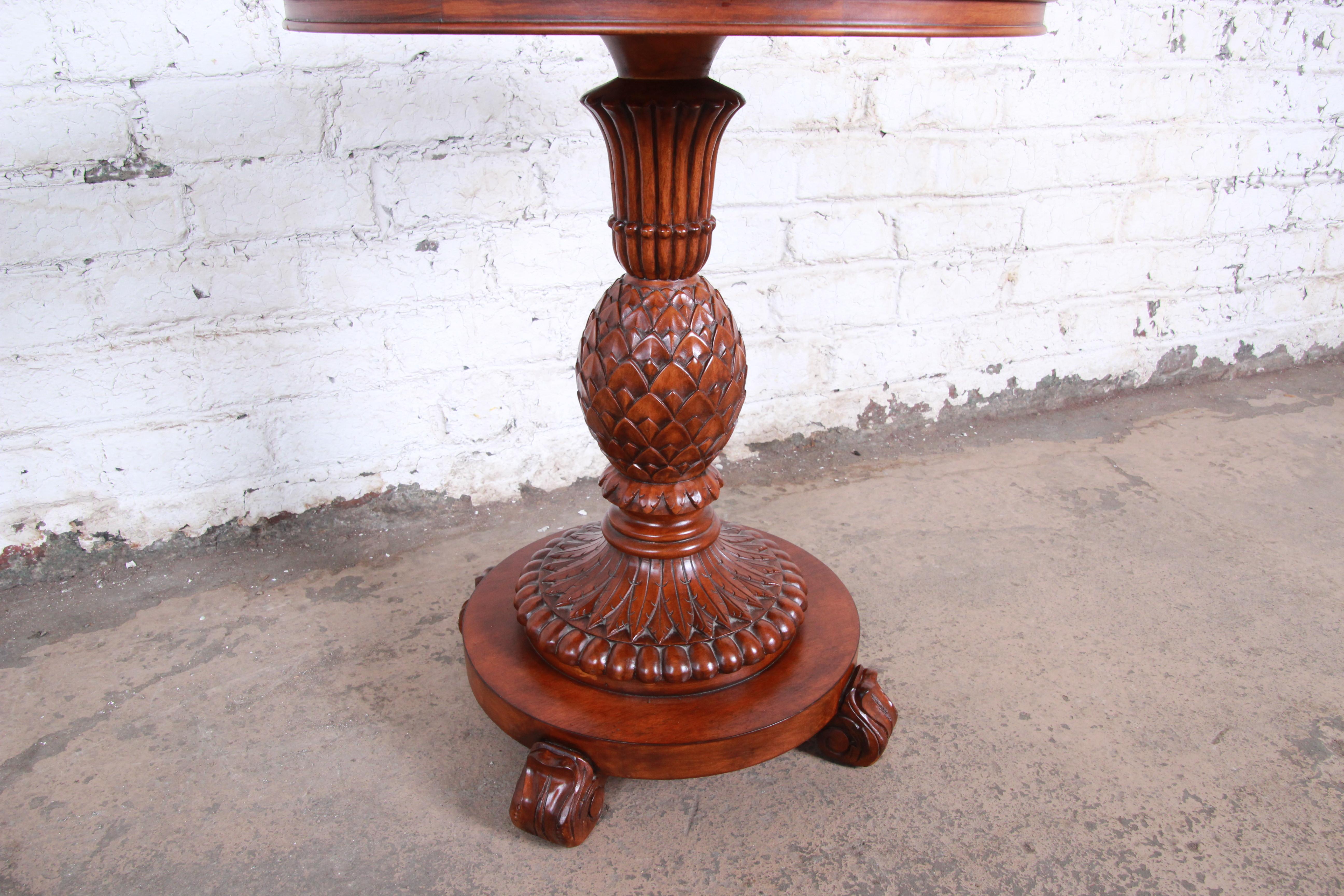 20th Century Ethan Allen Carved Mahogany Pedestal Occasional Table