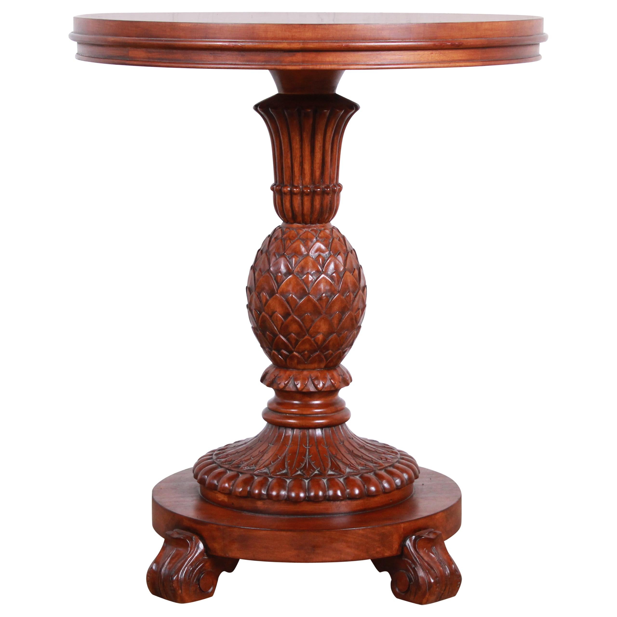 Ethan Allen Carved Mahogany Pedestal Occasional Table