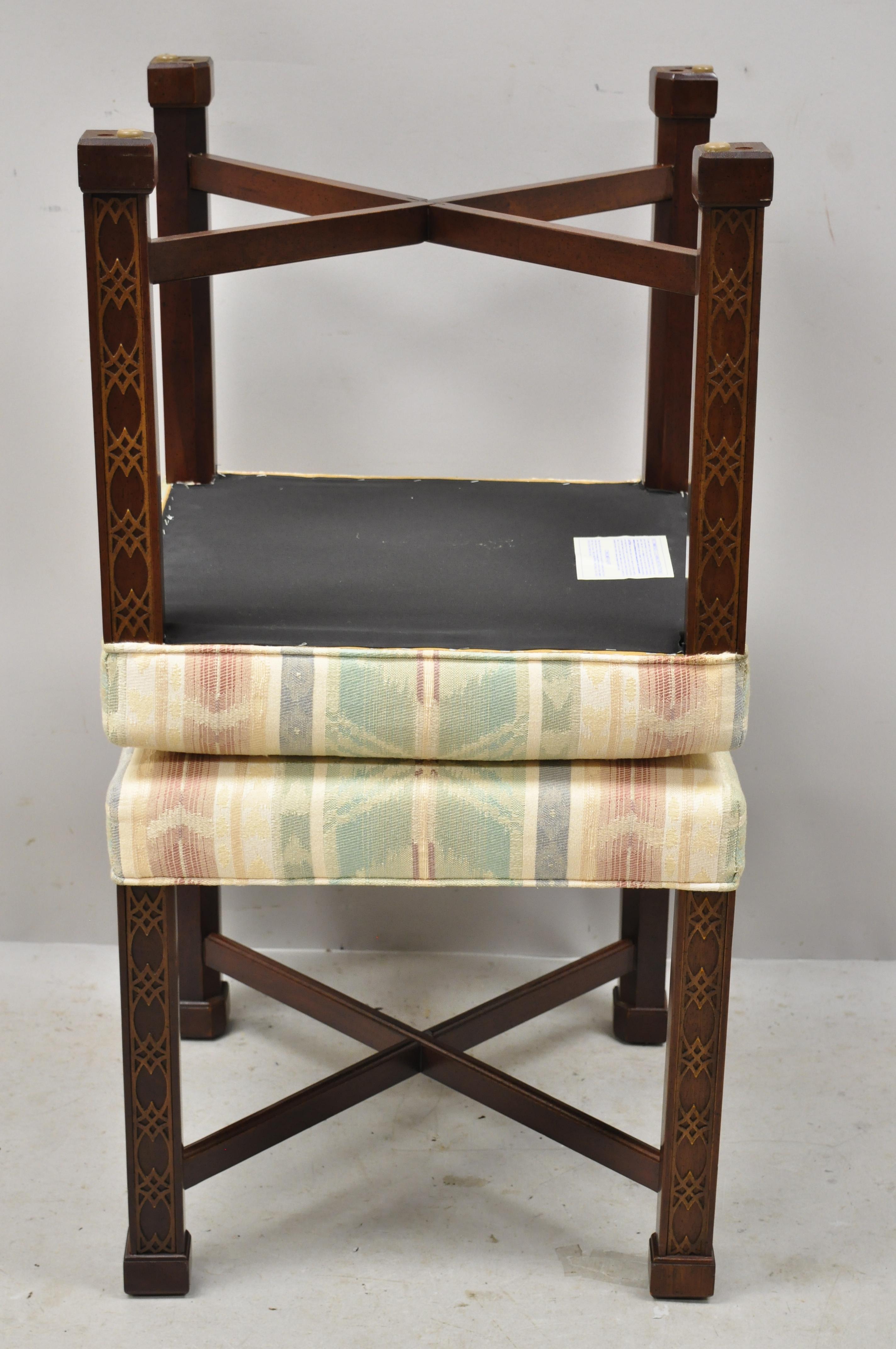 Ethan Allen Chinese Chippendale Style Mahogany Fretwork Square Stools, a Pair 5