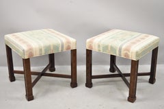 Ethan Allen Chinese Chippendale Style Mahogany Fretwork Square Stools, a Pair