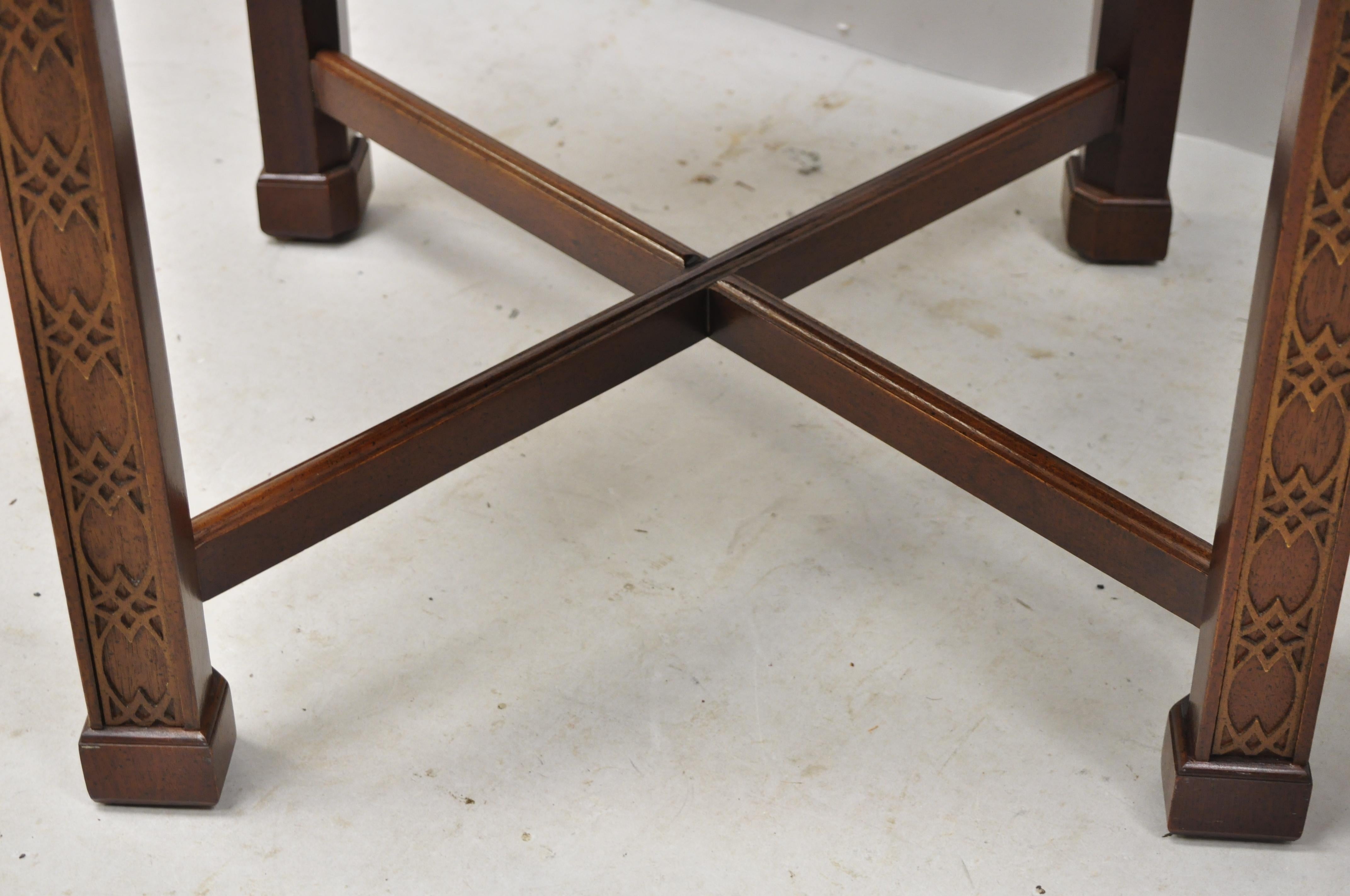 20th Century Ethan Allen Chinese Chippendale Style Mahogany Fretwork Square Stools, a Pair