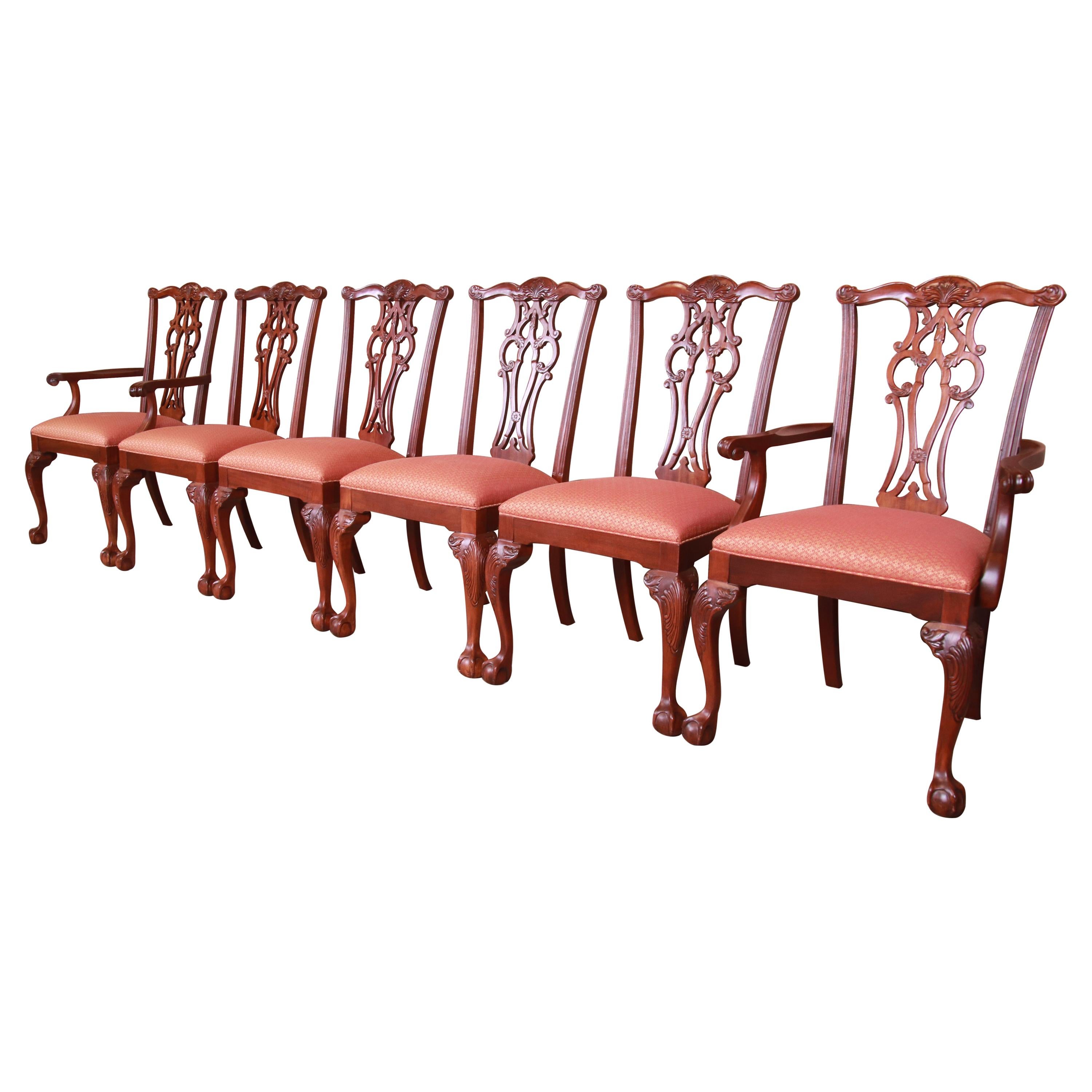 Chippendale Carved Mahogany Dining Chairs, Set of Six