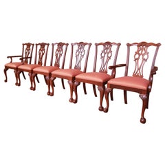 Ethan Allen Chippendale Carved Mahogany Dining Chairs, Set of Six