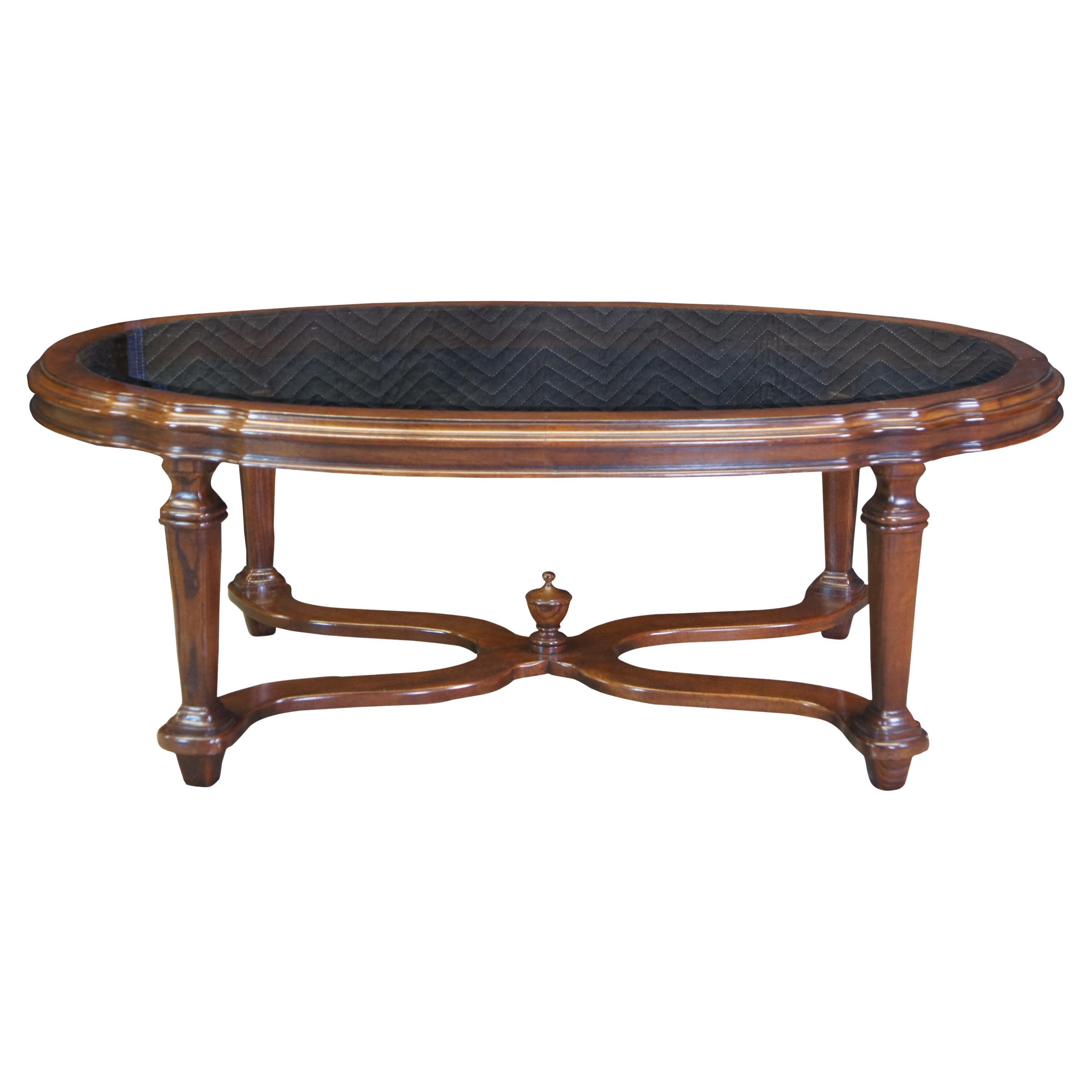 Ethan Allen Collectors Classics Oval Oak Coffee Cocktail Table Smoked Glass