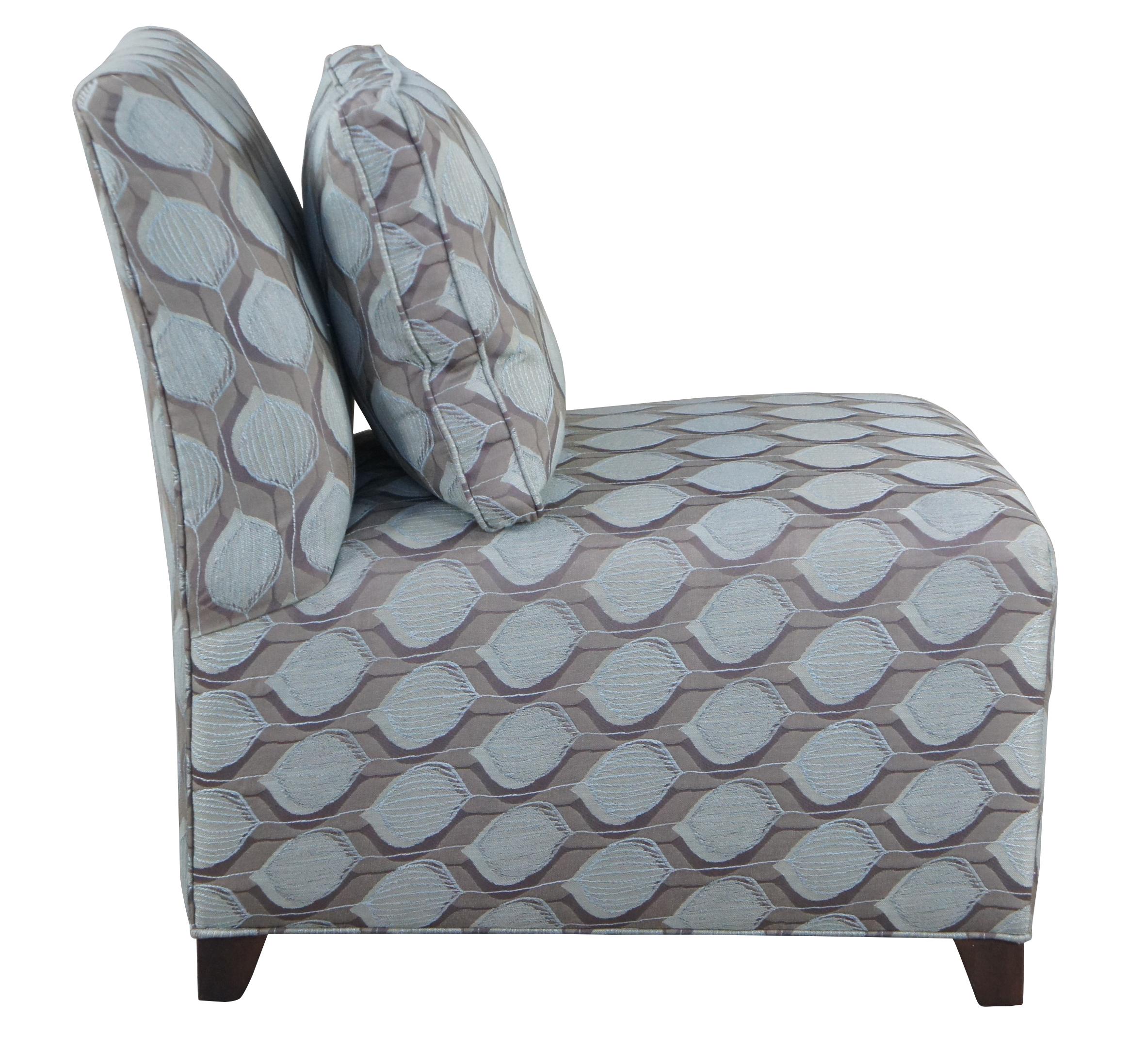 American Ethan Allen Contemporary Slipper Chair Geometric Teal Gray Fabric 20-7537