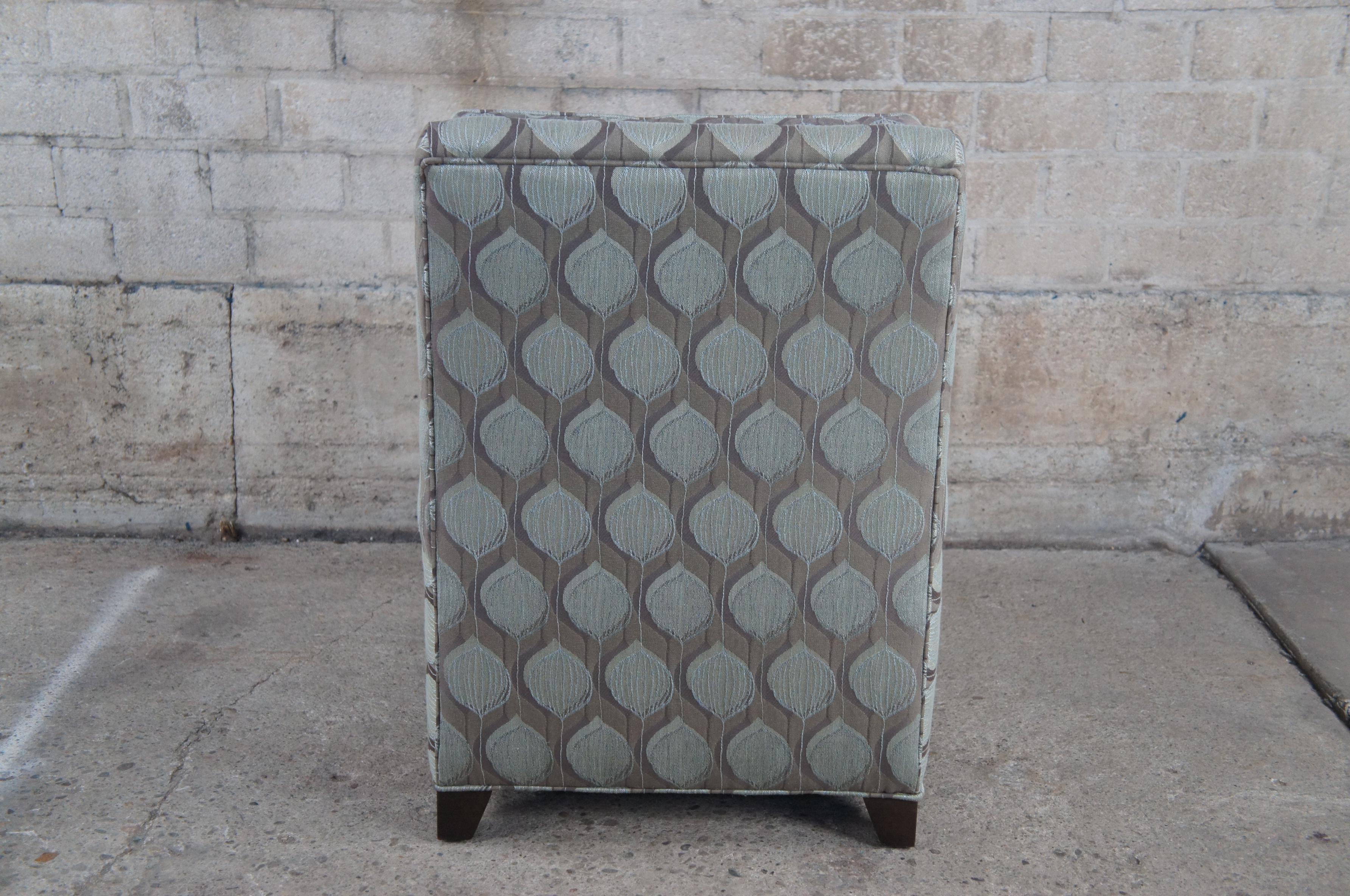 20th Century Ethan Allen Contemporary Slipper Chair Geometric Teal Gray Fabric 20-7537