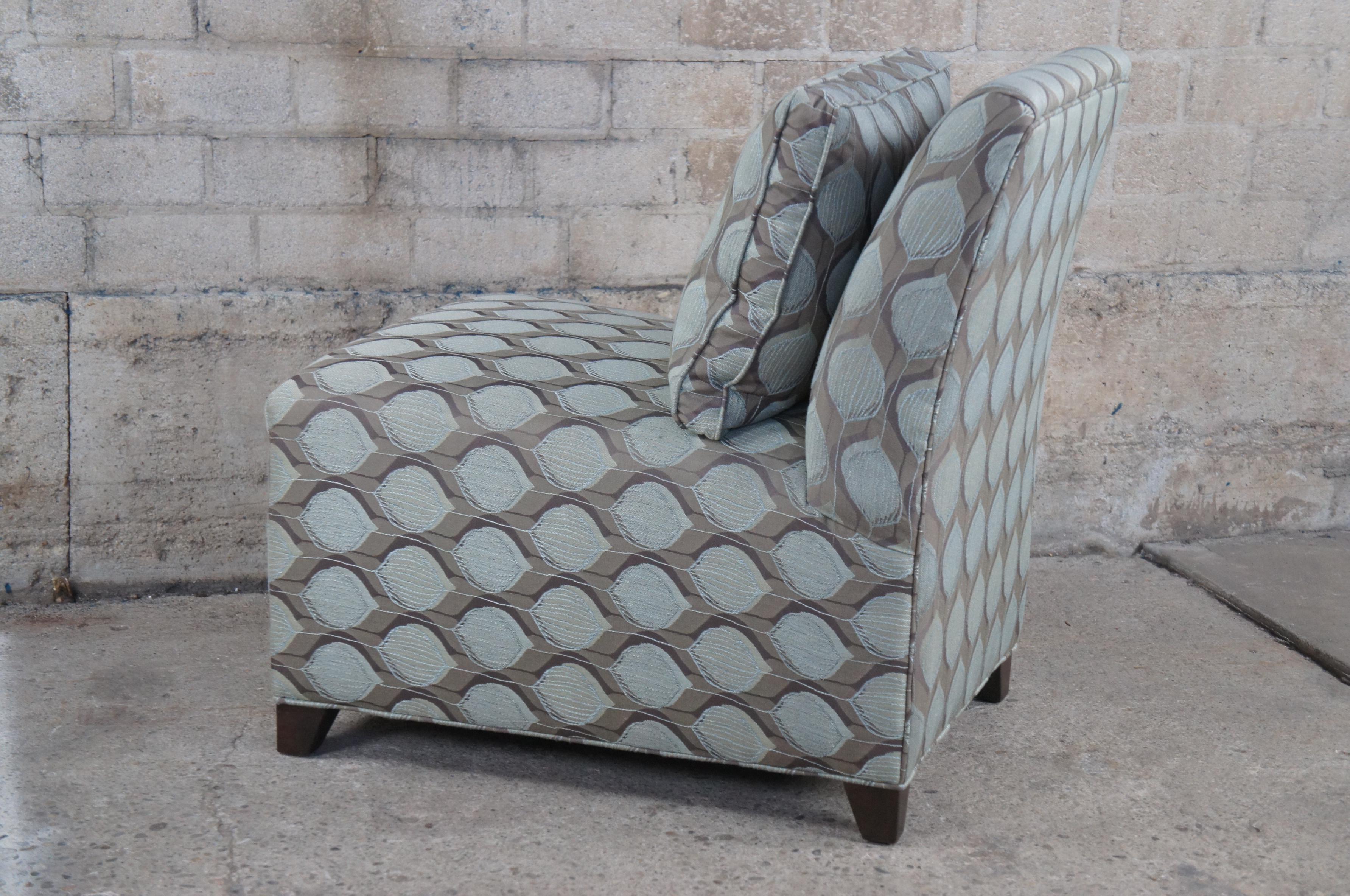 Ethan Allen Contemporary Slipper Chair Geometric Teal Gray Fabric 20-7537 1