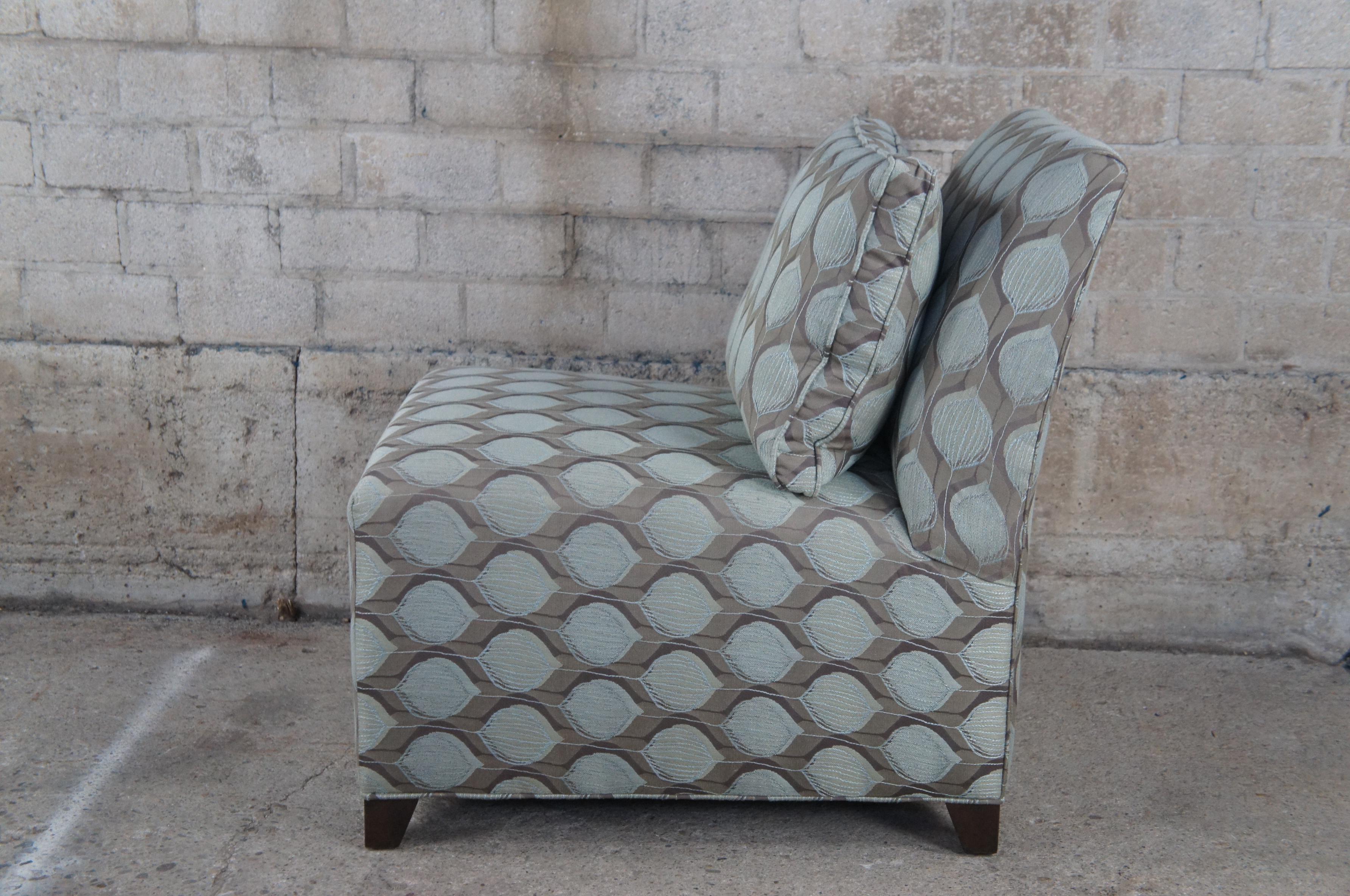 Ethan Allen Contemporary Slipper Chair Geometric Teal Gray Fabric 20-7537 2